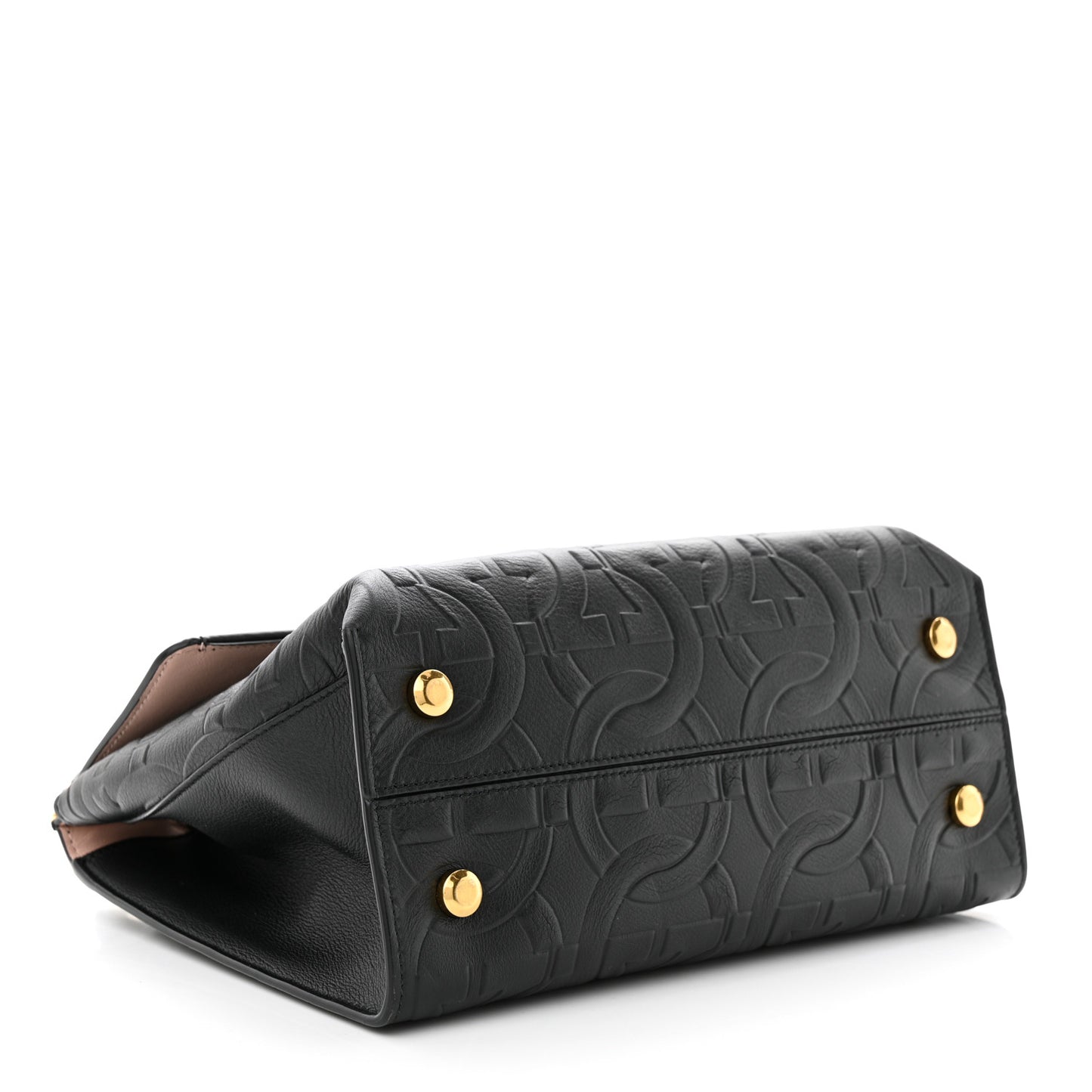 Calfskin Gancini Embossed Trifolio Top Handle Bag Black