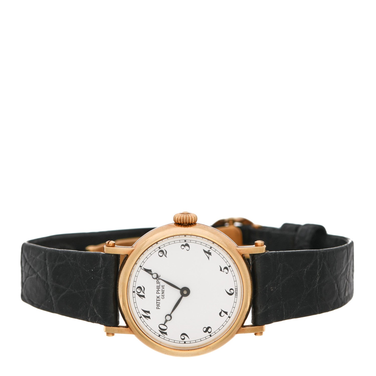 Patek Philippe 18K Yellow Gold Alligator 26mm Calatrava Manual Winding Watch White 4860 2 of 5