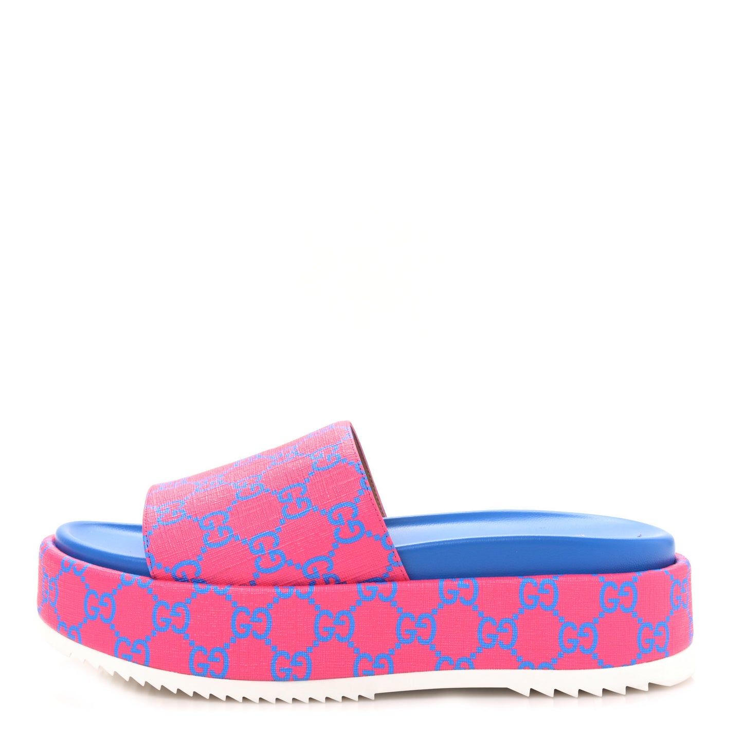 GG Supreme Joy Monogram Angelina Platform Slide Sandals 38 Fuxia Blue