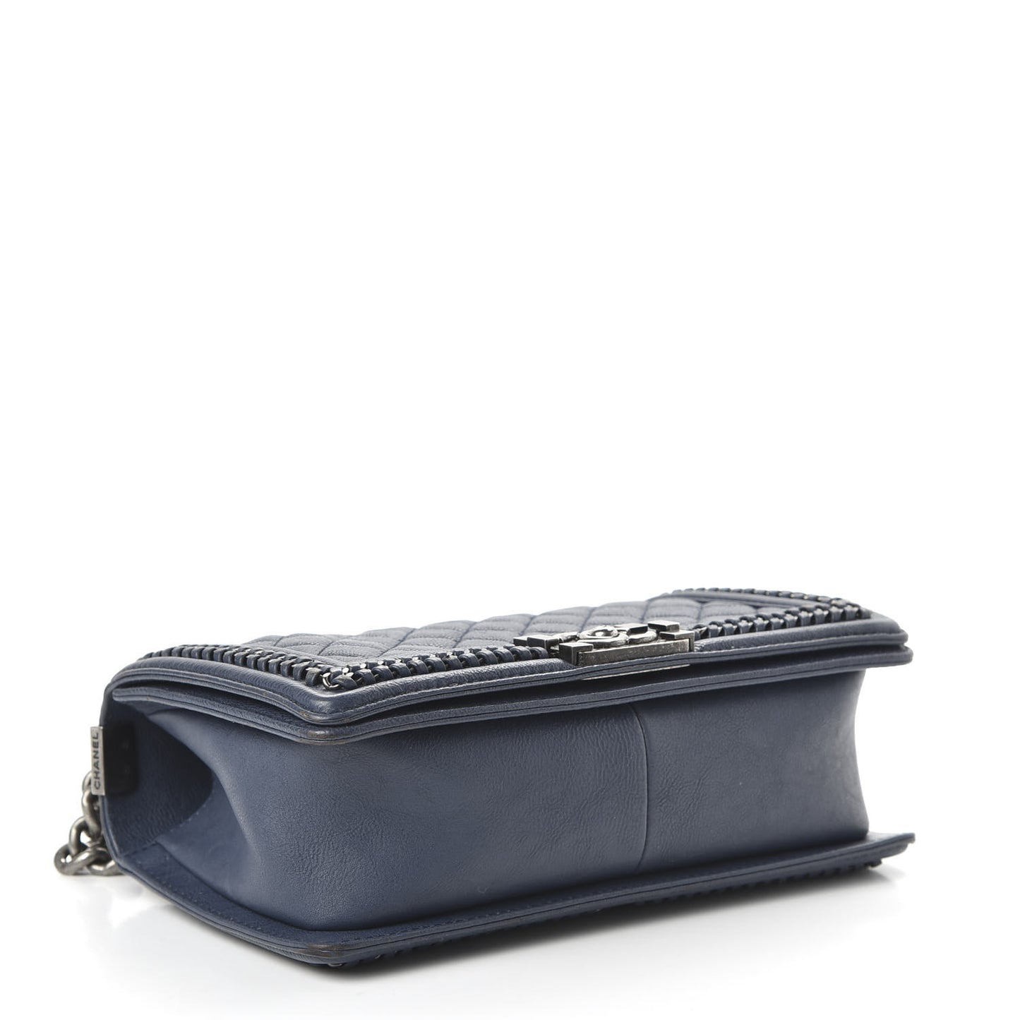 Calfskin Quilted Medium Top Handle Boy Flap Blue