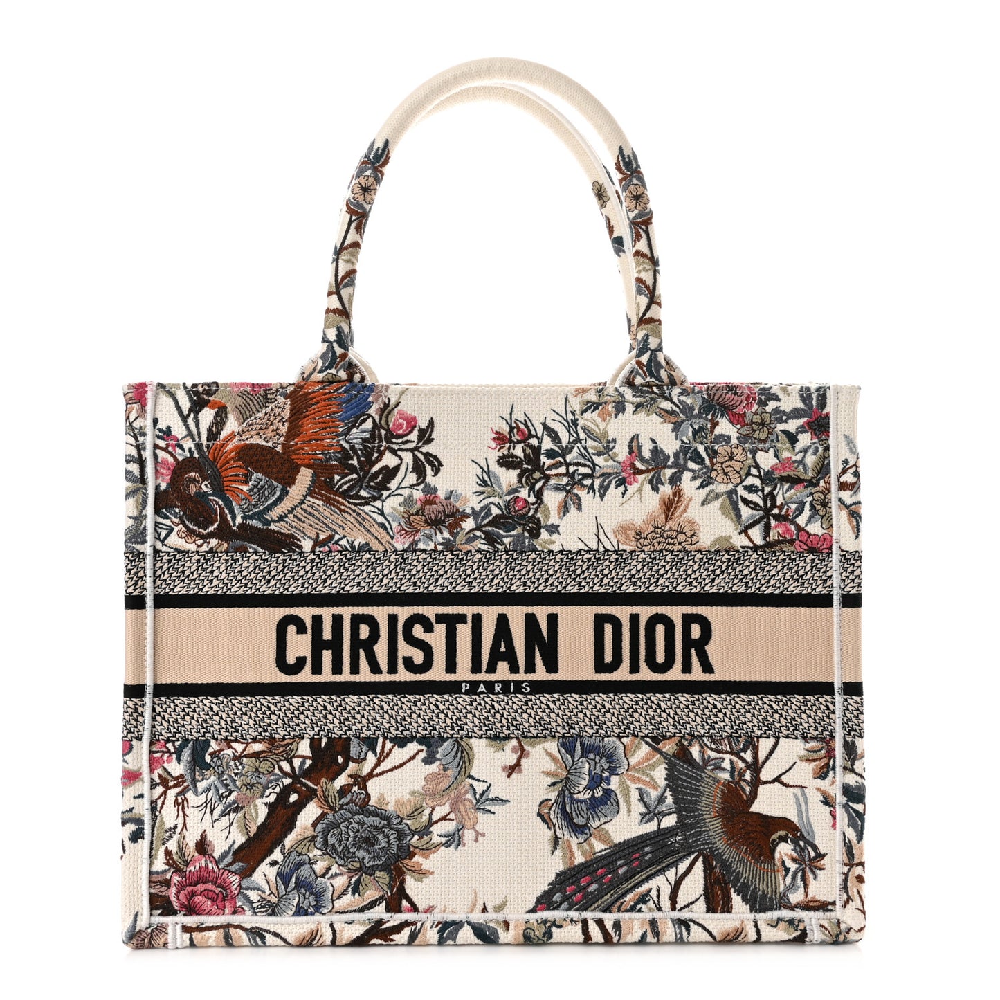 Canvas Embroidered Medium Jardin D'Hiver Book Tote Latte Multicolor