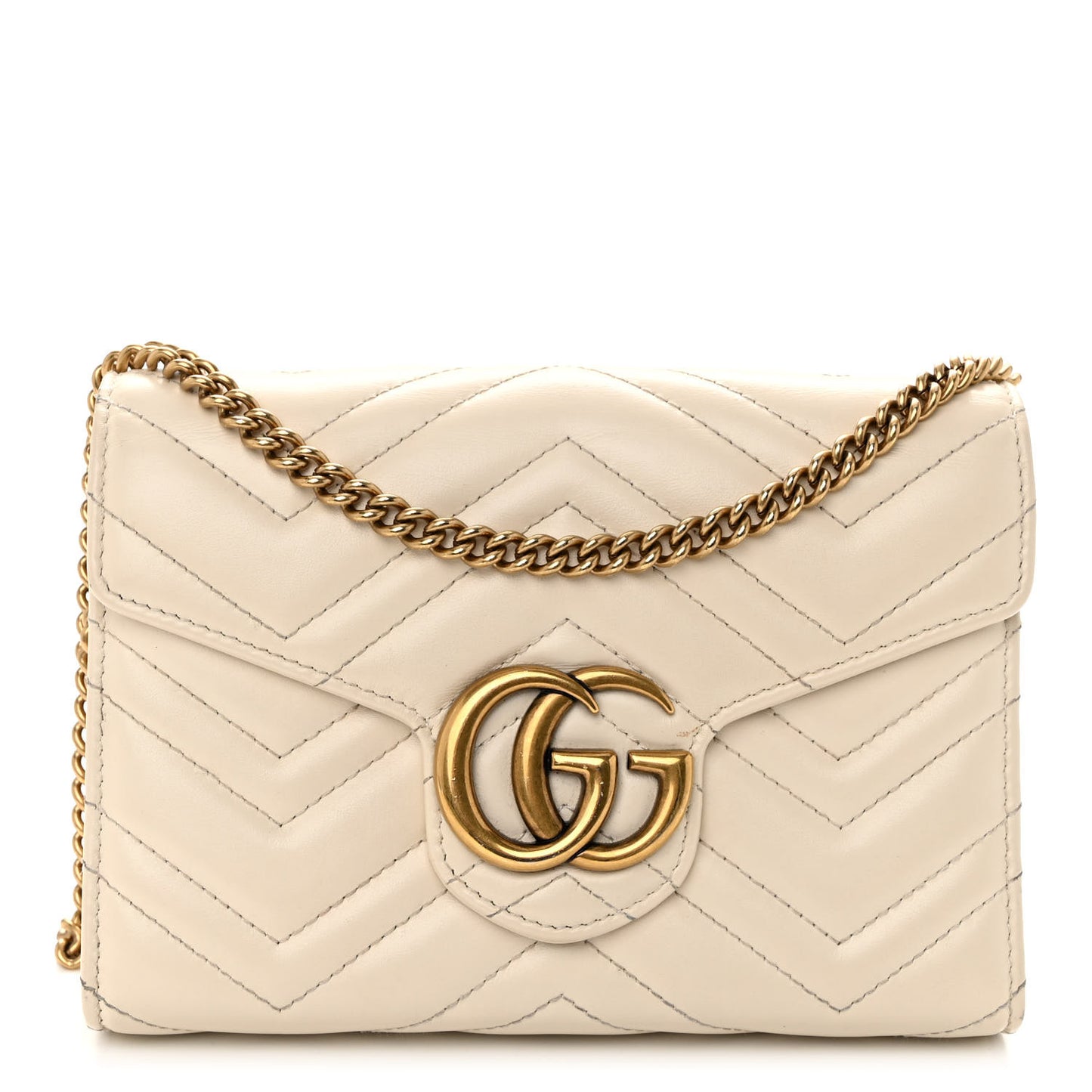Calfskin Matelasse GG Marmont Chain Wallet Mystic White
