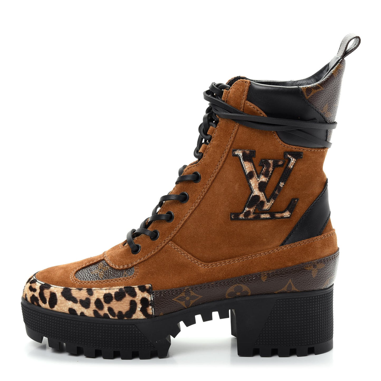Suede Calfskin Monogram Laureate Platform Desert Boots 38.5 Cognac