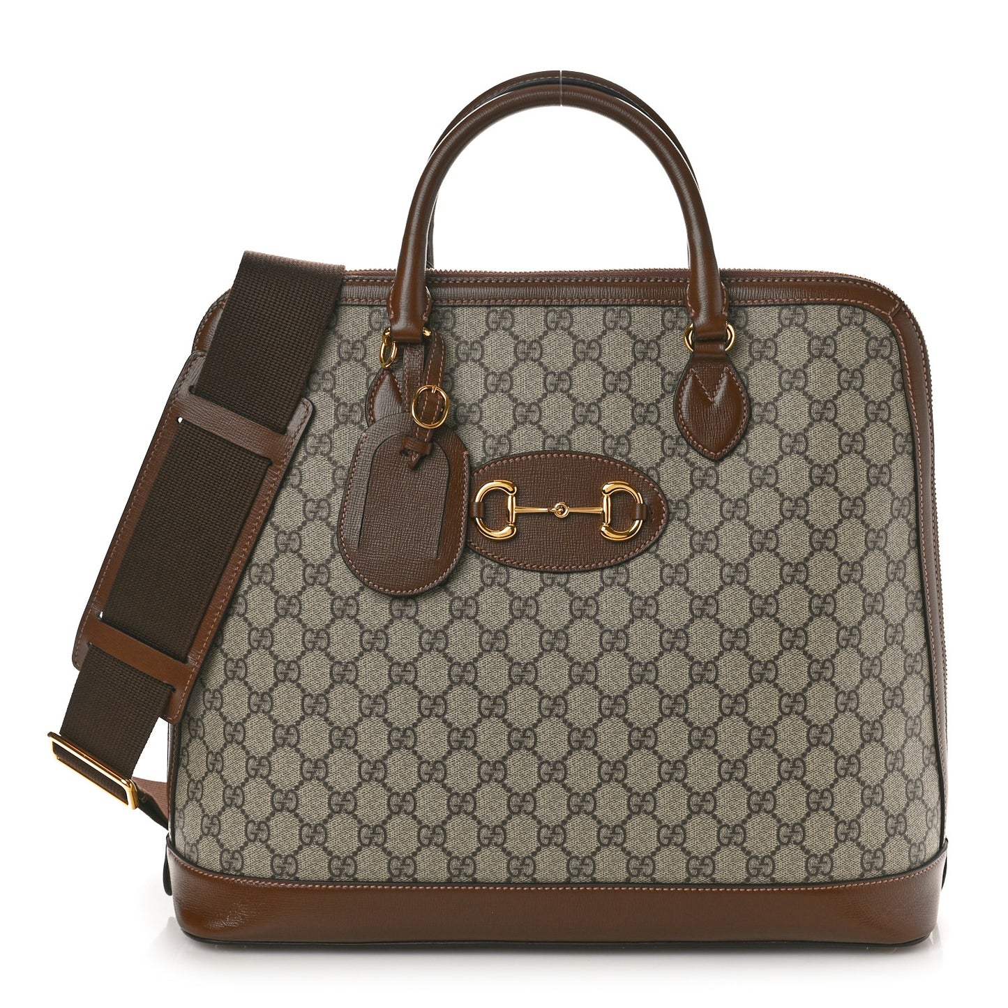 GG Supreme Monogram Azalea Calfskin Horsebit 1955 Duffle Bag Beige Ebony Brown Sugar