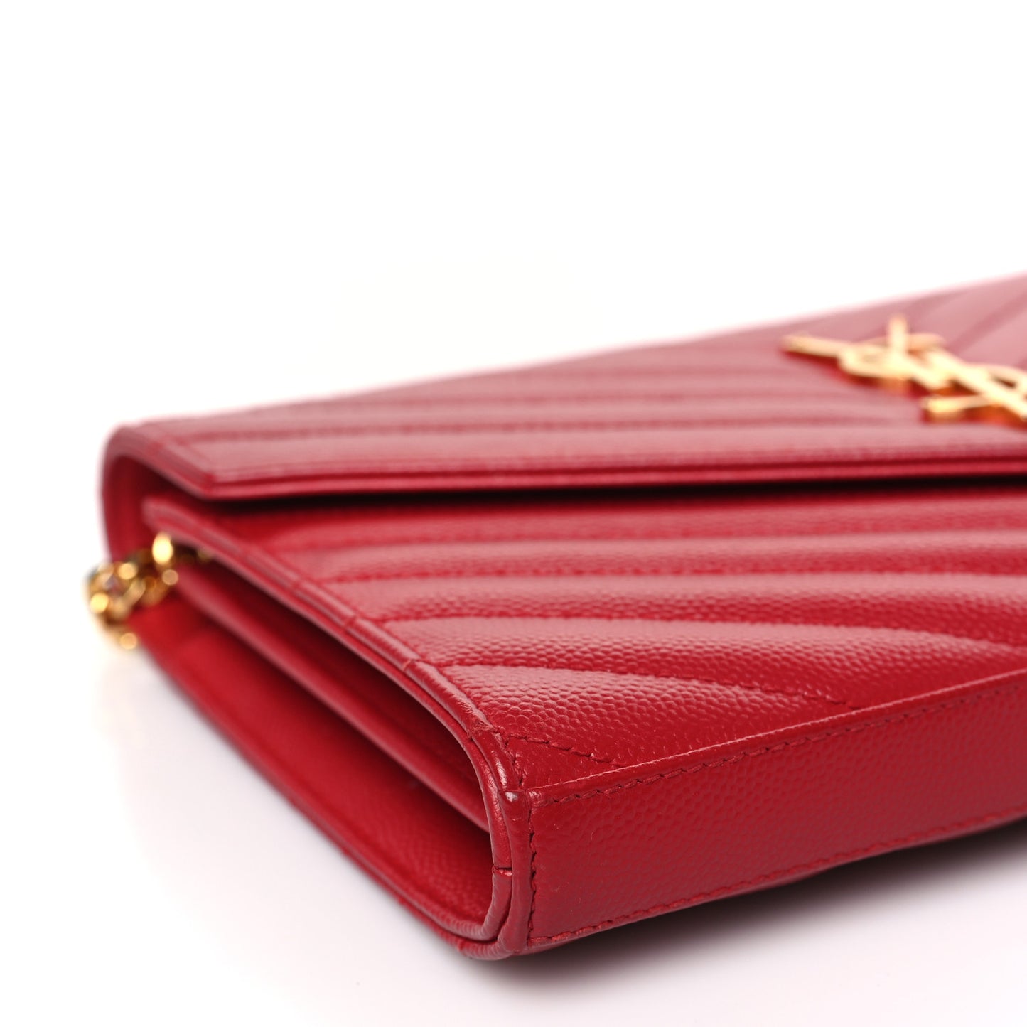 Grain De Poudre Matelasse Chevron Monogram Chain Wallet New Red