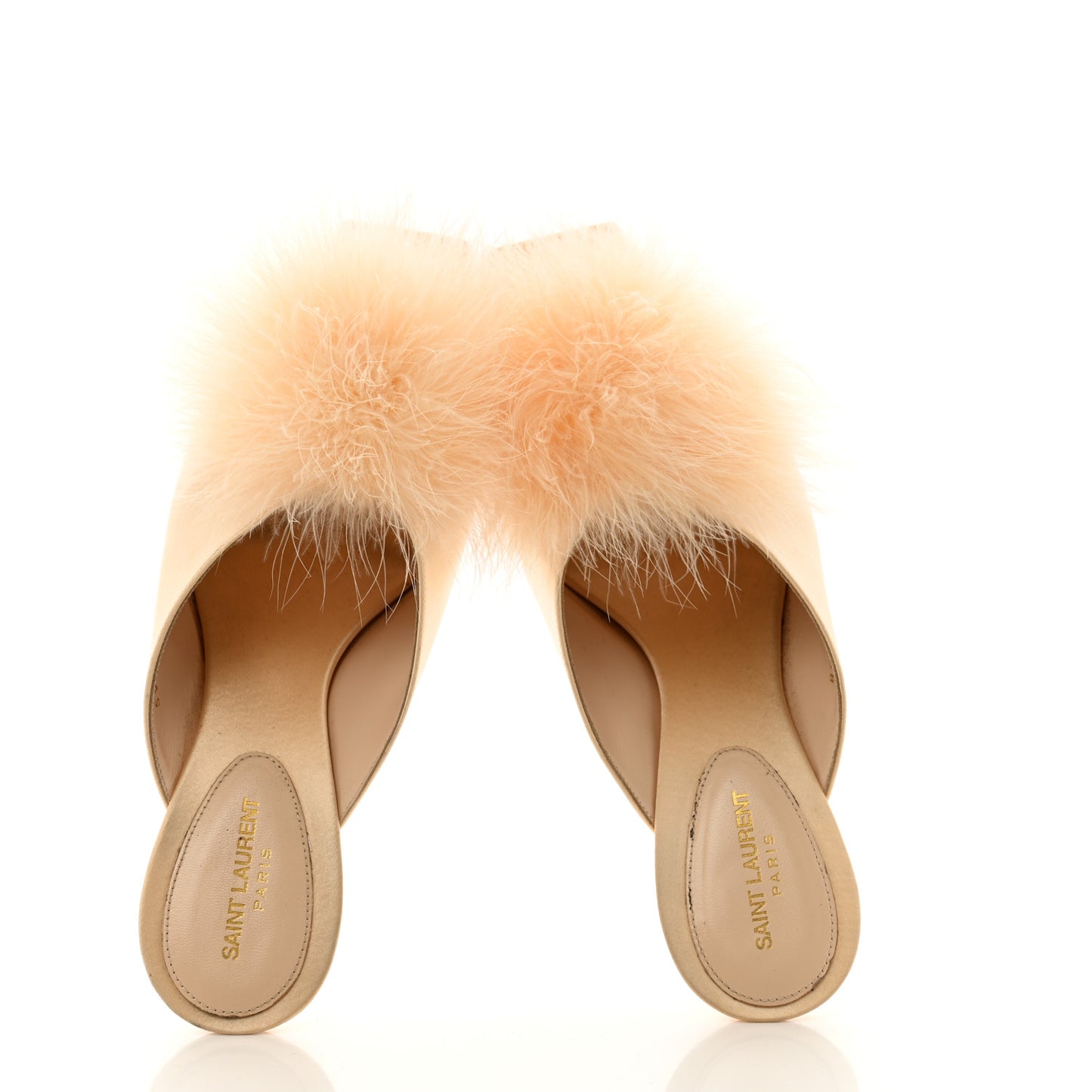Crepe Satin Feathered Mule Sandals 38 Beige