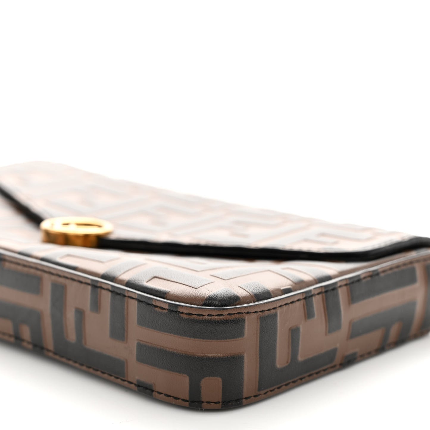 Vitello Soft F is Fendi Bi-Color FF 1974 Embossed Envelope Wallet On Chain with Pouches Maya Black