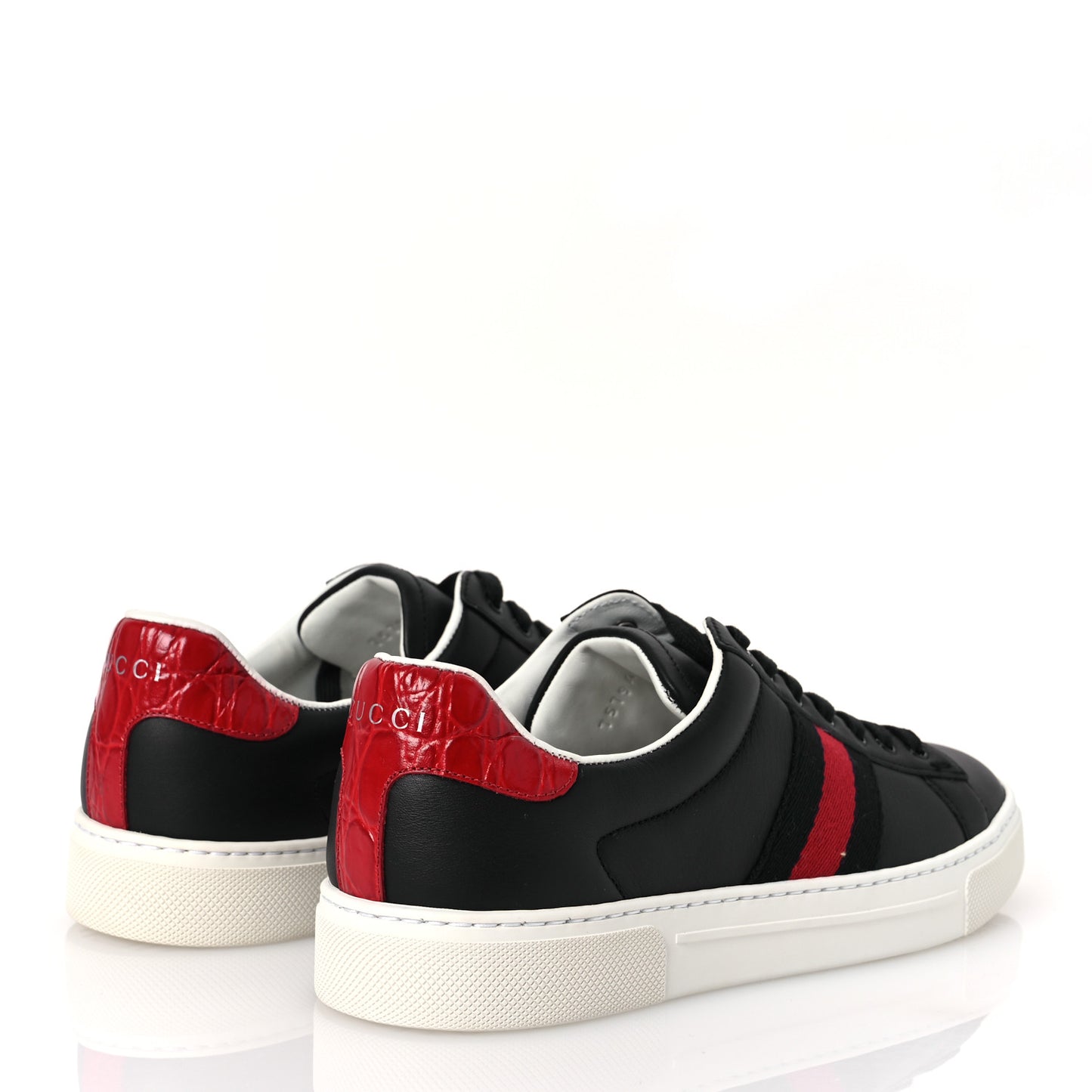 Calfskin Crocodile Web Mens Ace Sneakers 37.5 Black Red