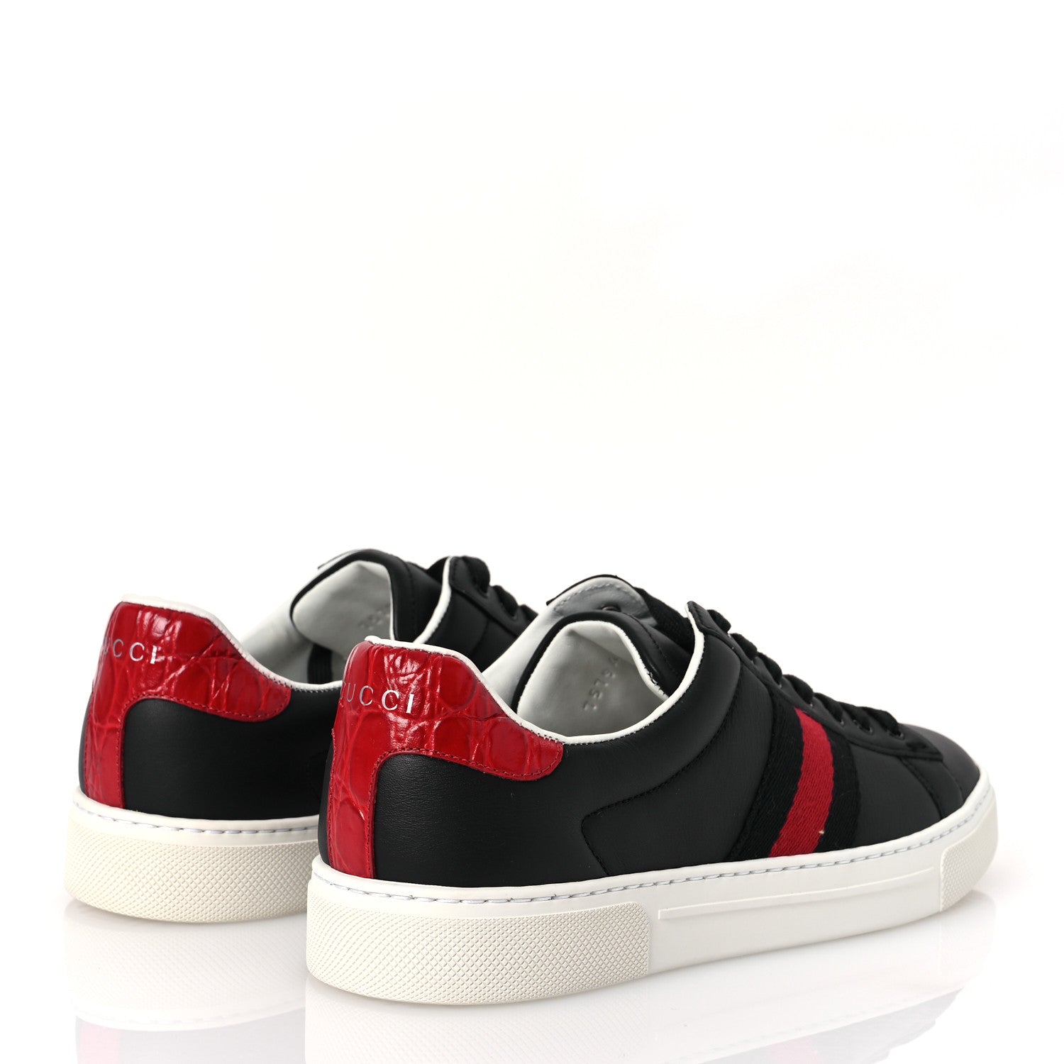 Gucci Calfskin Crocodile Web Mens Ace Sneakers 37.5 Black Red 5 of 11