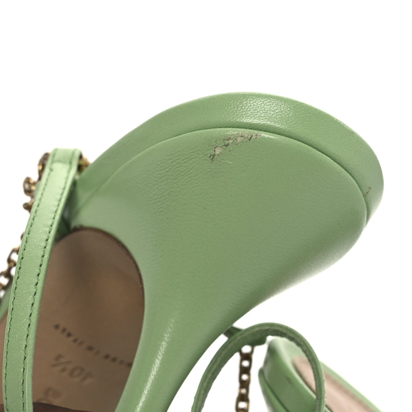 Lambskin Stretch Chain Strap 90mm Sandals 40.5 Pistachio
