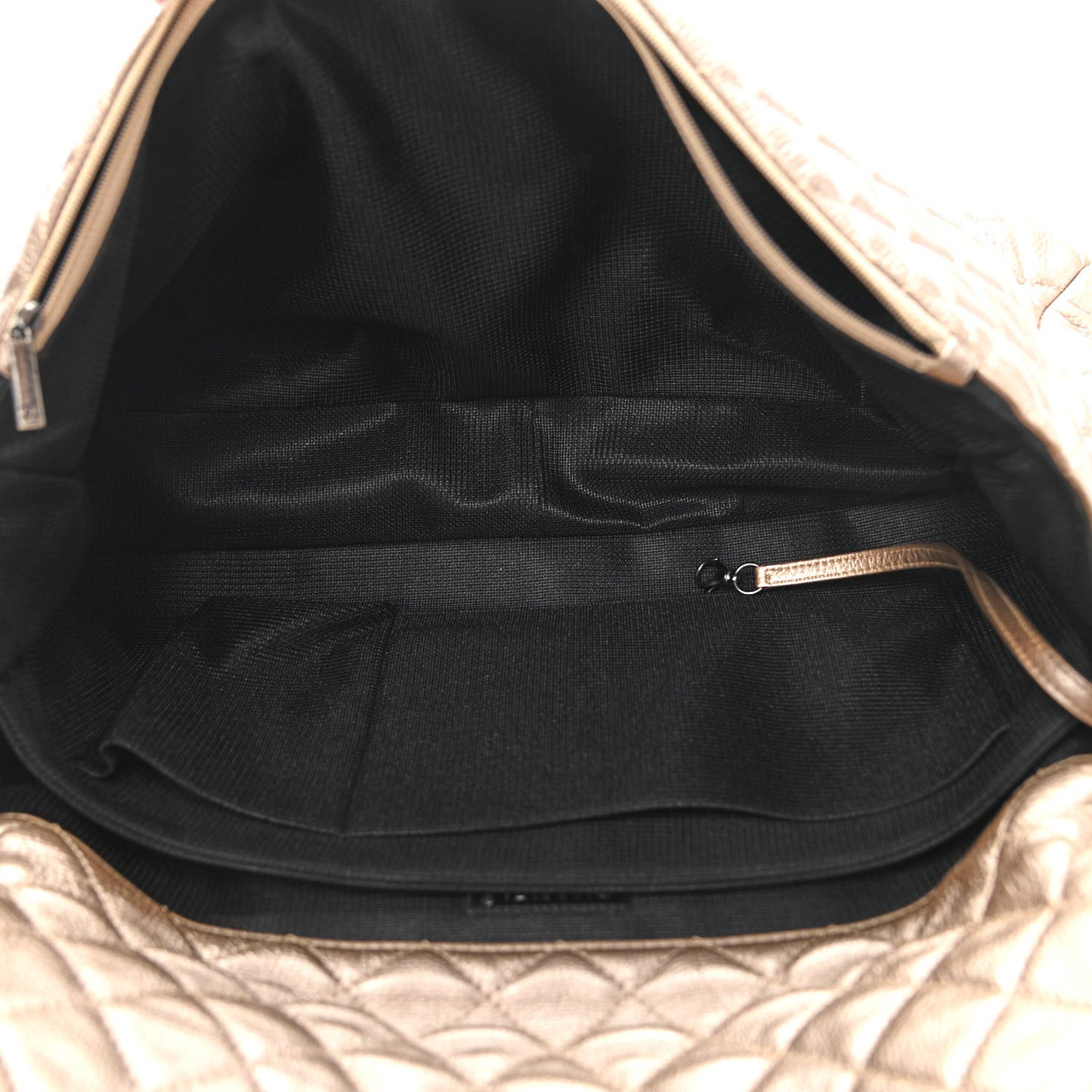 Metallic Calfskin Quilted XXL Travel Flap Bag Gold