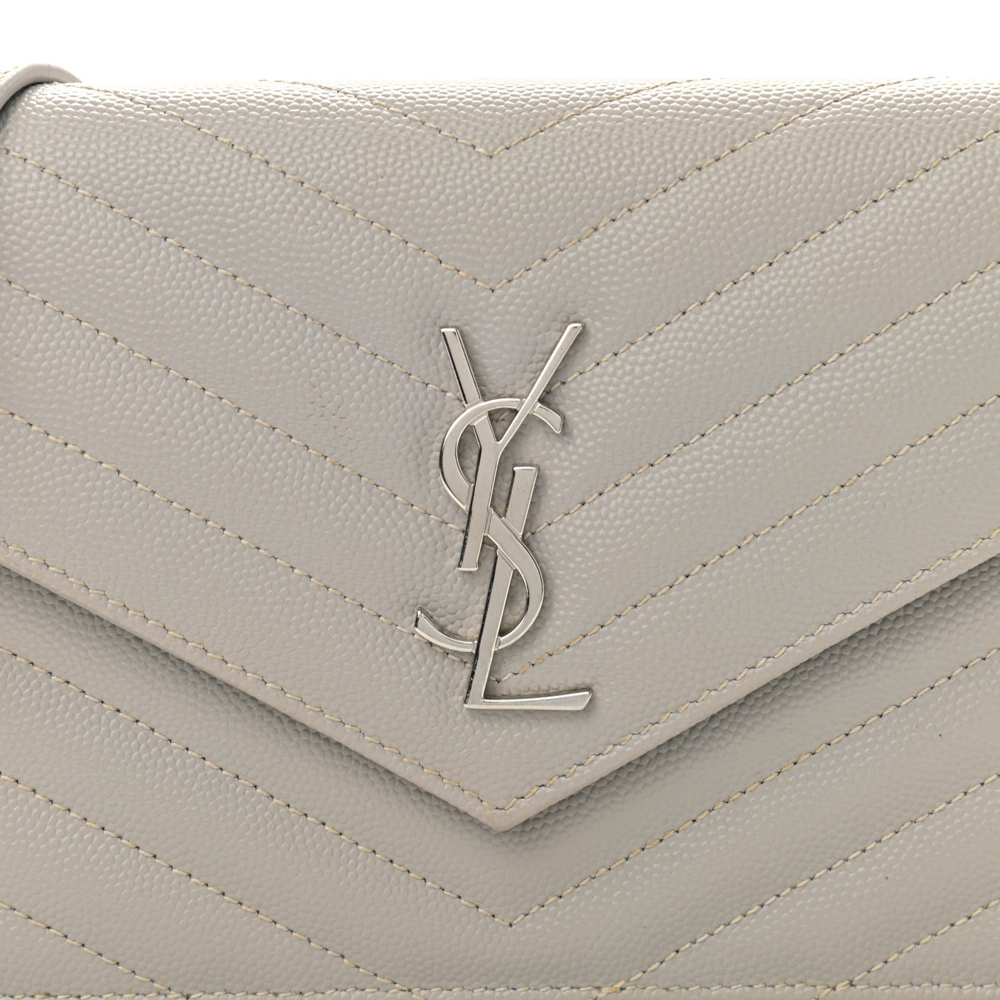 Grain De Poudre Matelasse Chevron Monogram Envelope Chain Wallet Granite
