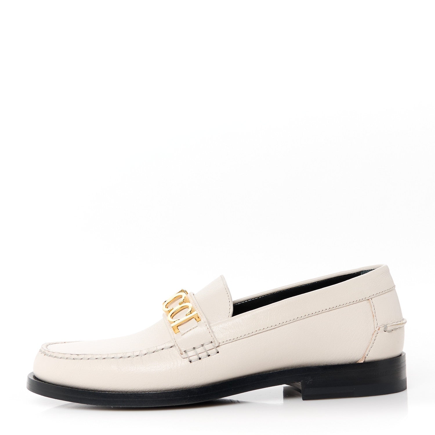 Gucci Goatskin Womens Logo 15mm Loafers 38.5 Mystic White 1546466