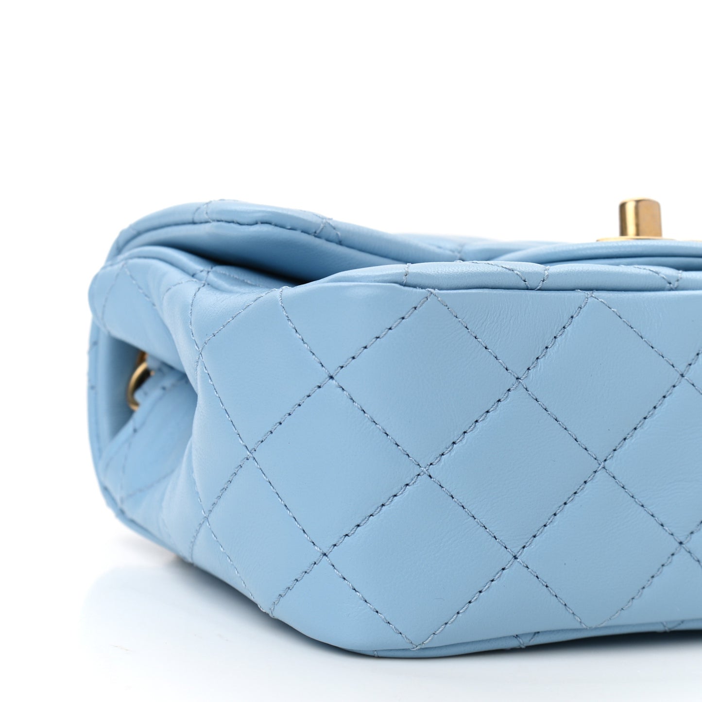 Lambskin Quilted Mini Pearl Crush Flap Light Blue