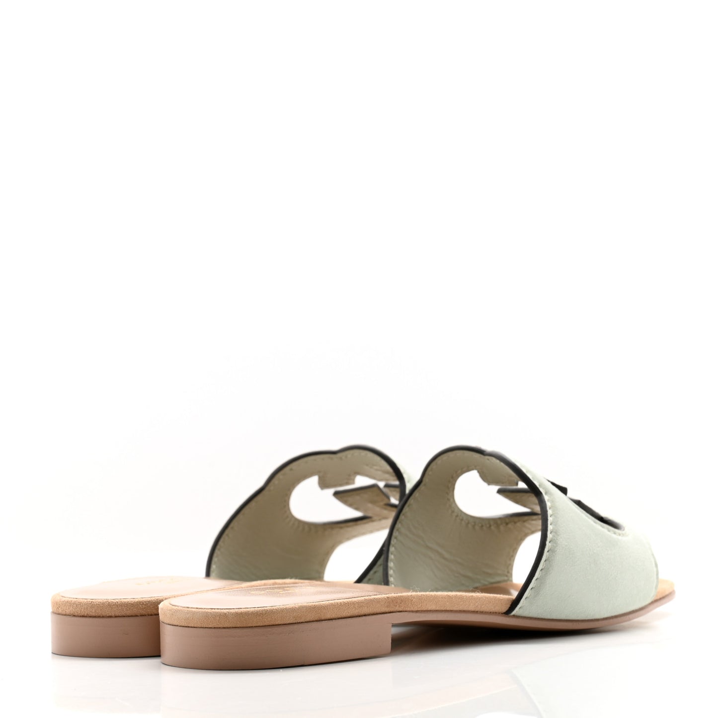 Kid Scamosciato Interlocking G Cut Out Slide Sandals 36 Pale Green