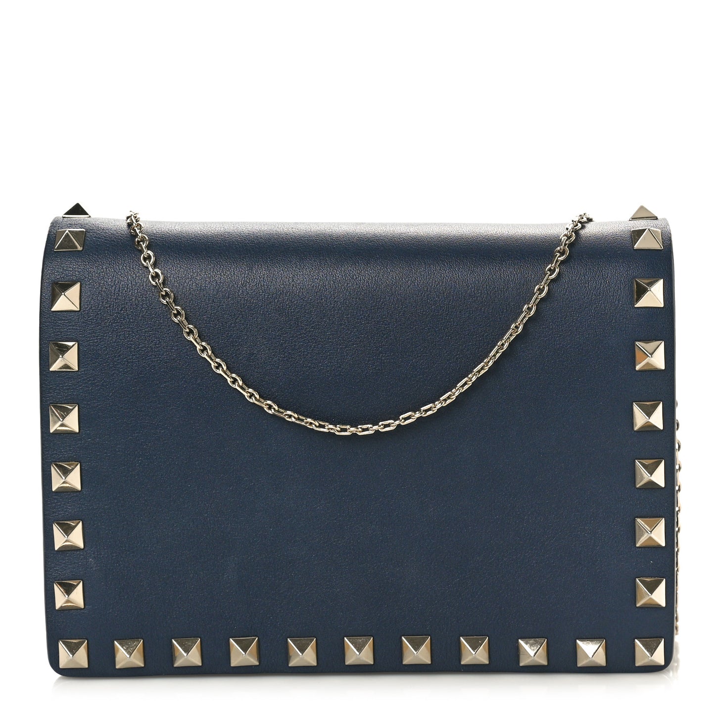 Calfskin Rockstud Wallet on Chain Marine