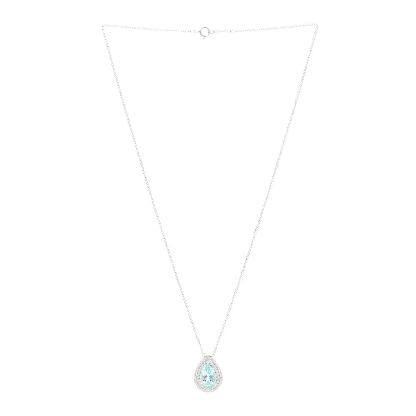 Platinum Diamond Aquamarine Pear Shaped Soleste Pendant Necklace