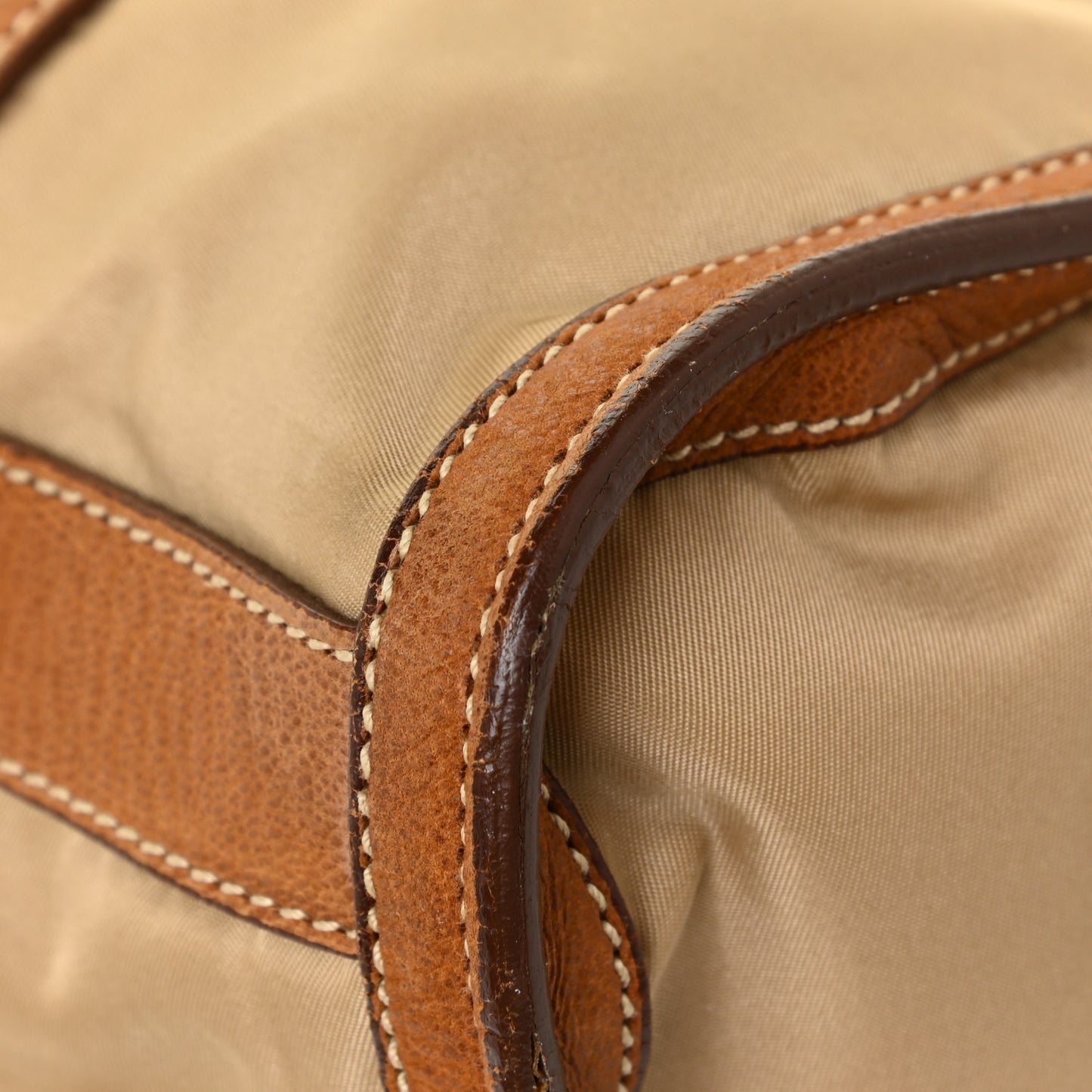 Tessuto Nylon Vitello Foldover Pushlock Satchel Beige