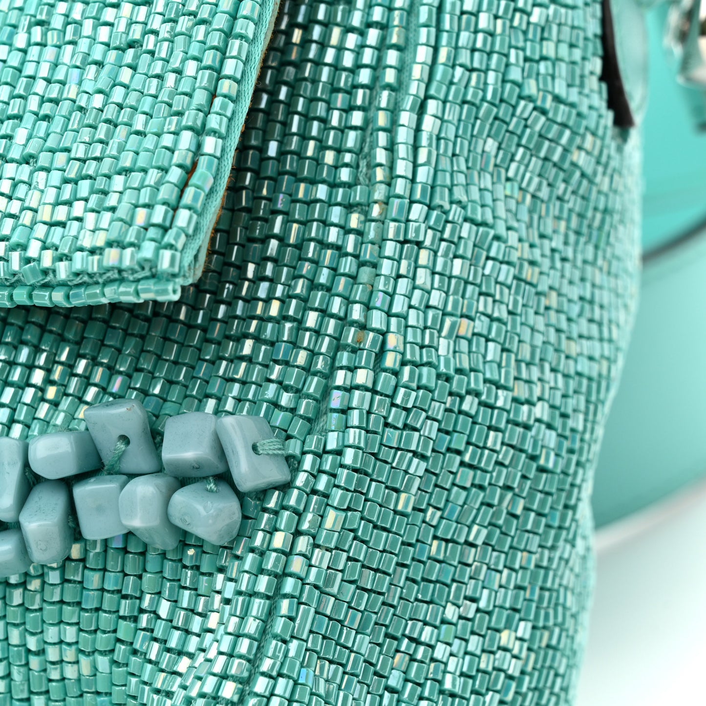 Rolling Stone Vitello Seta Bead Embroidered Re-Edition Baguette Spring Turquoise