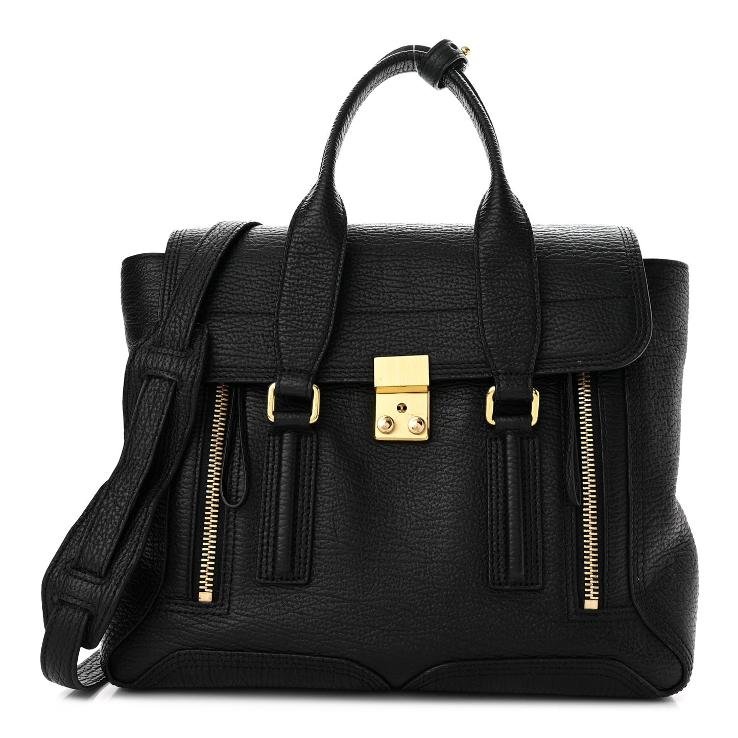 Textured Calfskin Medium Pashli Satchel Black