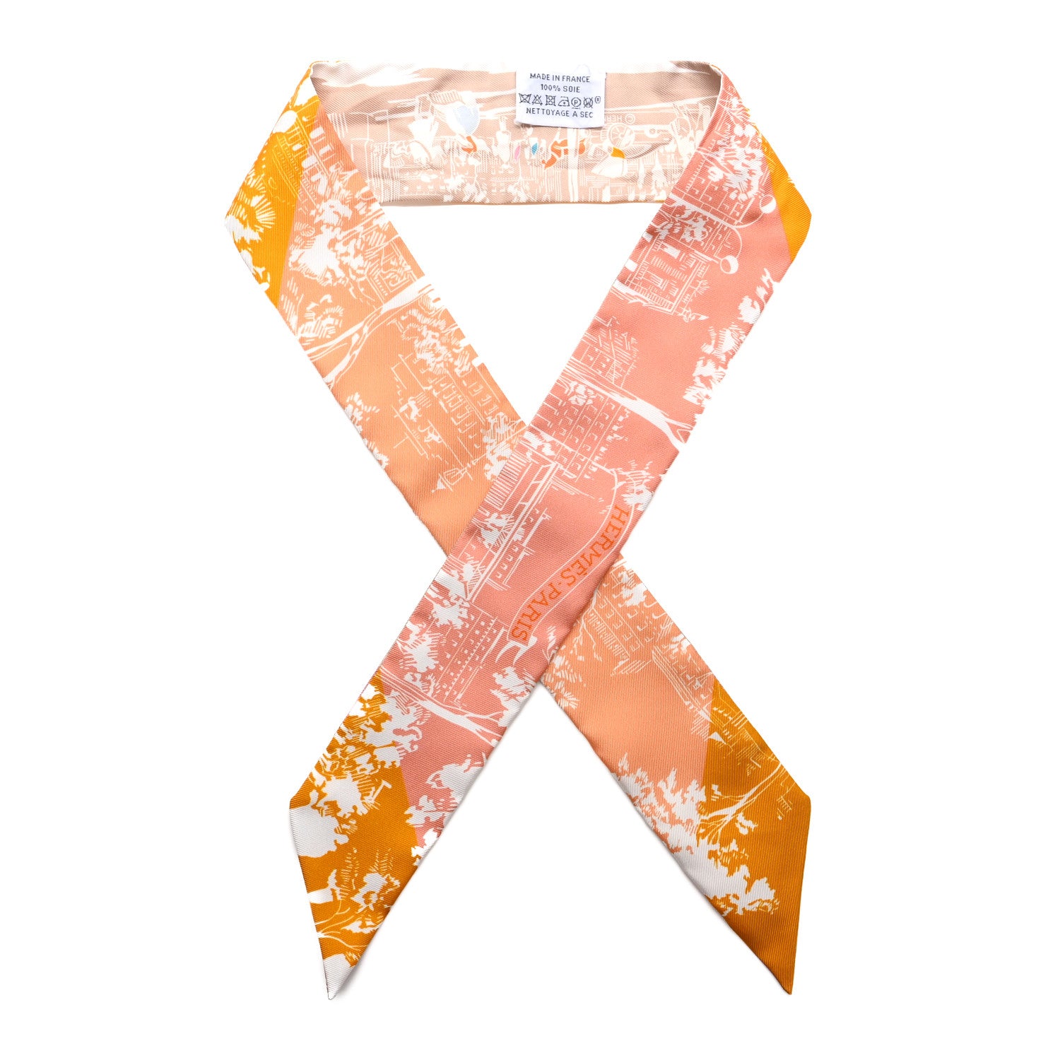 Hermes Silk A l'Ombre des Boulevards Twilly Blush Jaune D'Or White