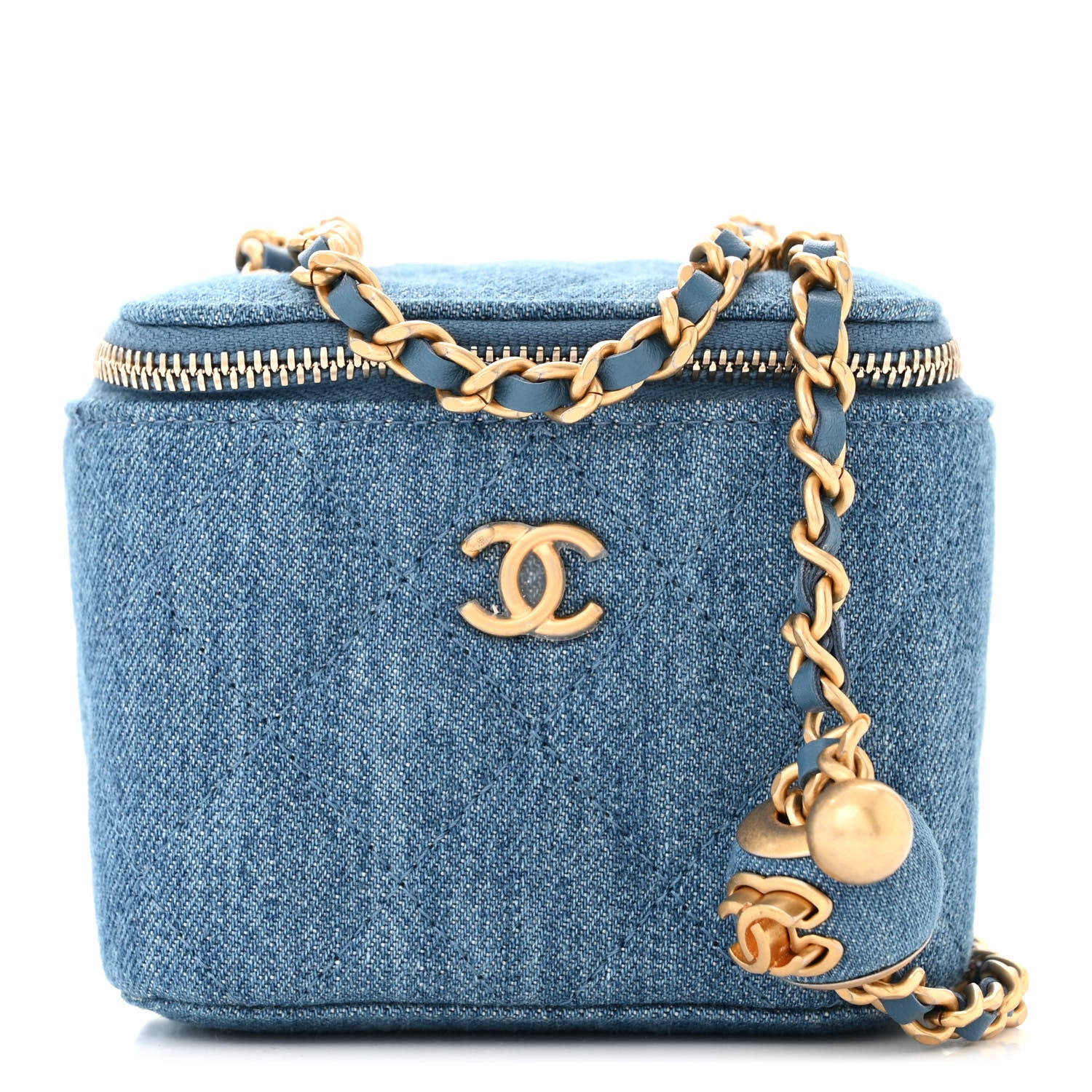 Chanel Denim Quilted Mini Pearl Crush Vanity Case With Chain 1 of 10