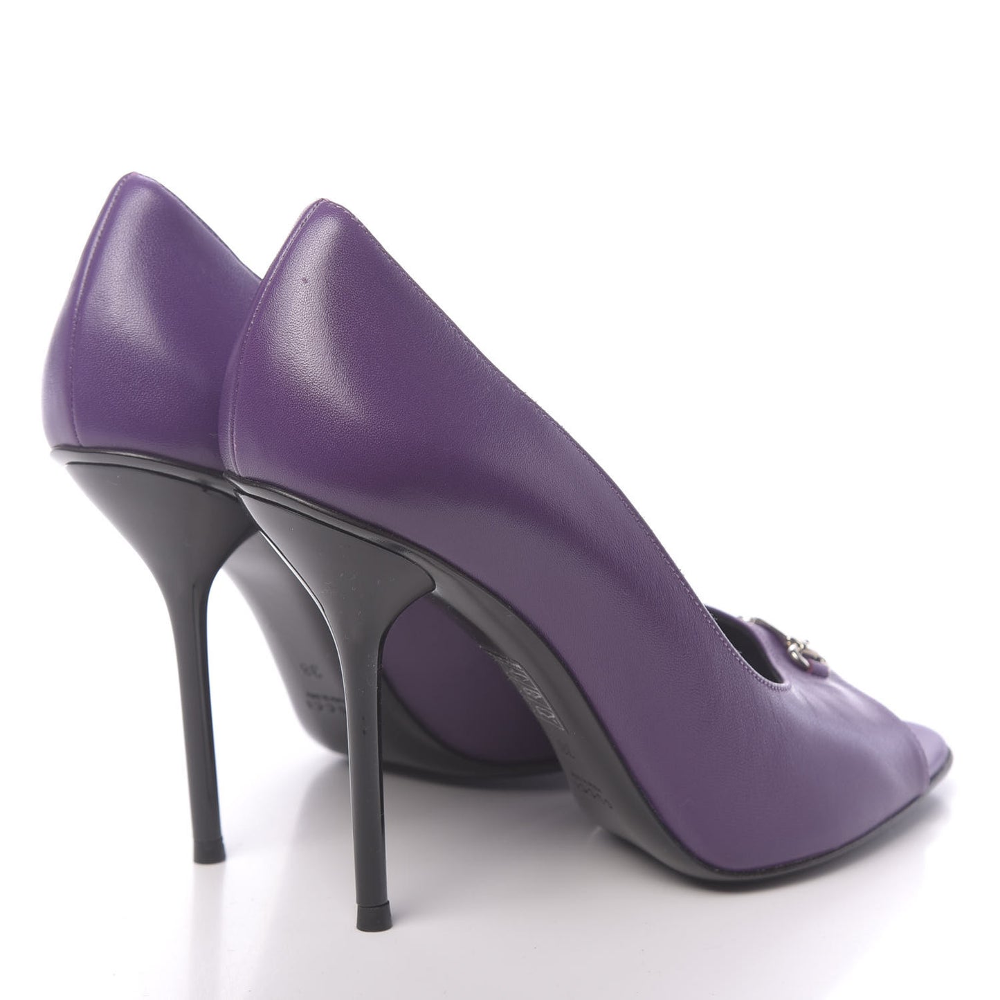 Calfskin Logo Plate Peep Toe Pumps 38 Purple