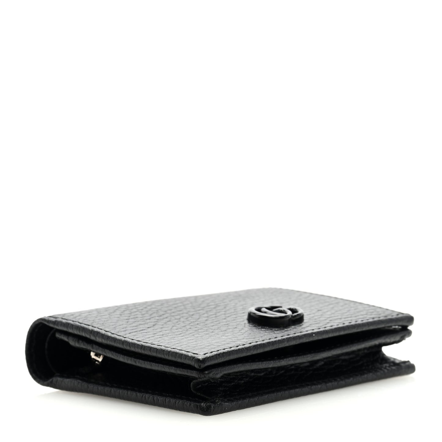 Dollar Calfskin Enamel Monochrome GG Marmont Card Case Black