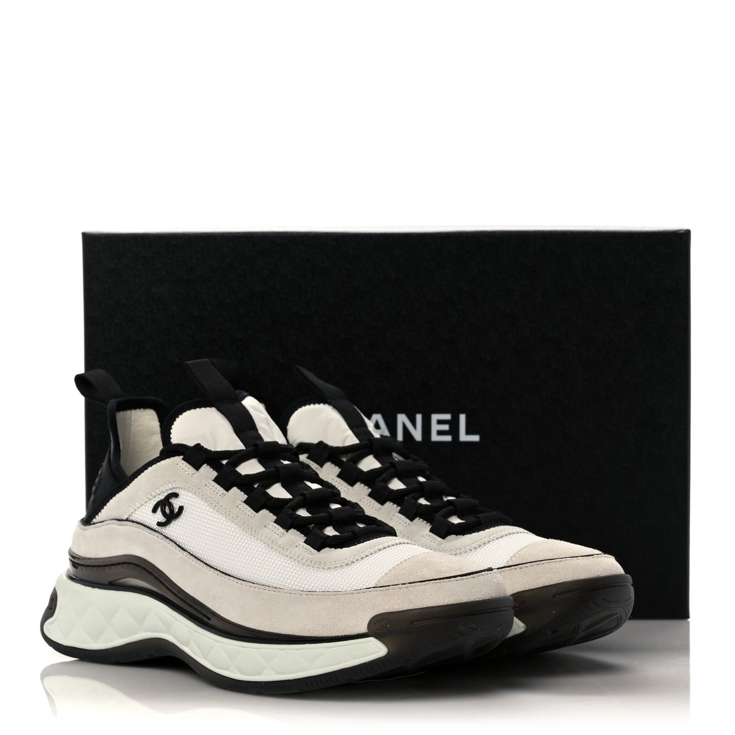 Fabric Suede Calfskin CC Sneakers 39.5 White Light Grey