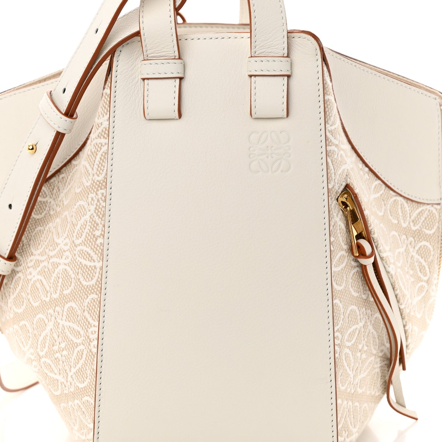 Calfskin Canvas Anagram Small Hammock Shoulder Bag Ecru White