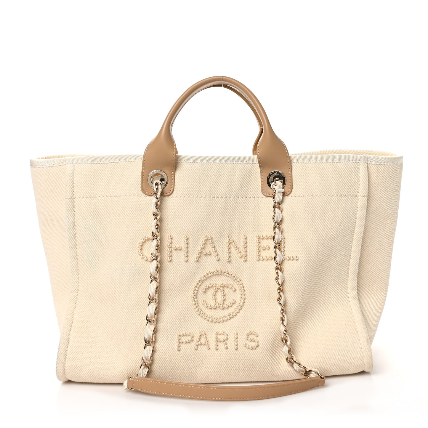 Canvas Pearl Medium Deauville Tote Ecru Beige