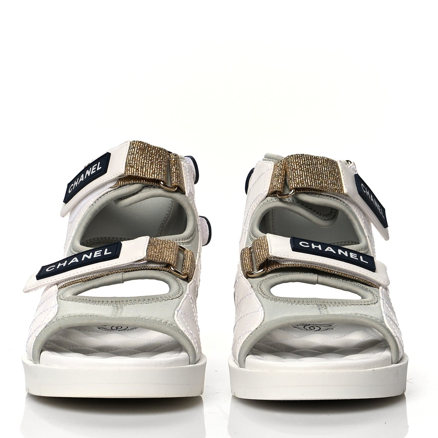 Goatskin Fabric Gladiator Sandals 38 White Light Grey Navy Blue