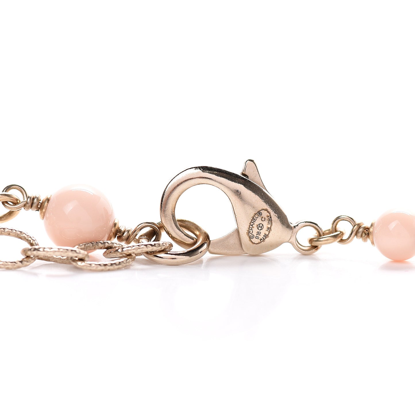 Enamel Pearl Bead CC Flower Long Necklace Pink Gold