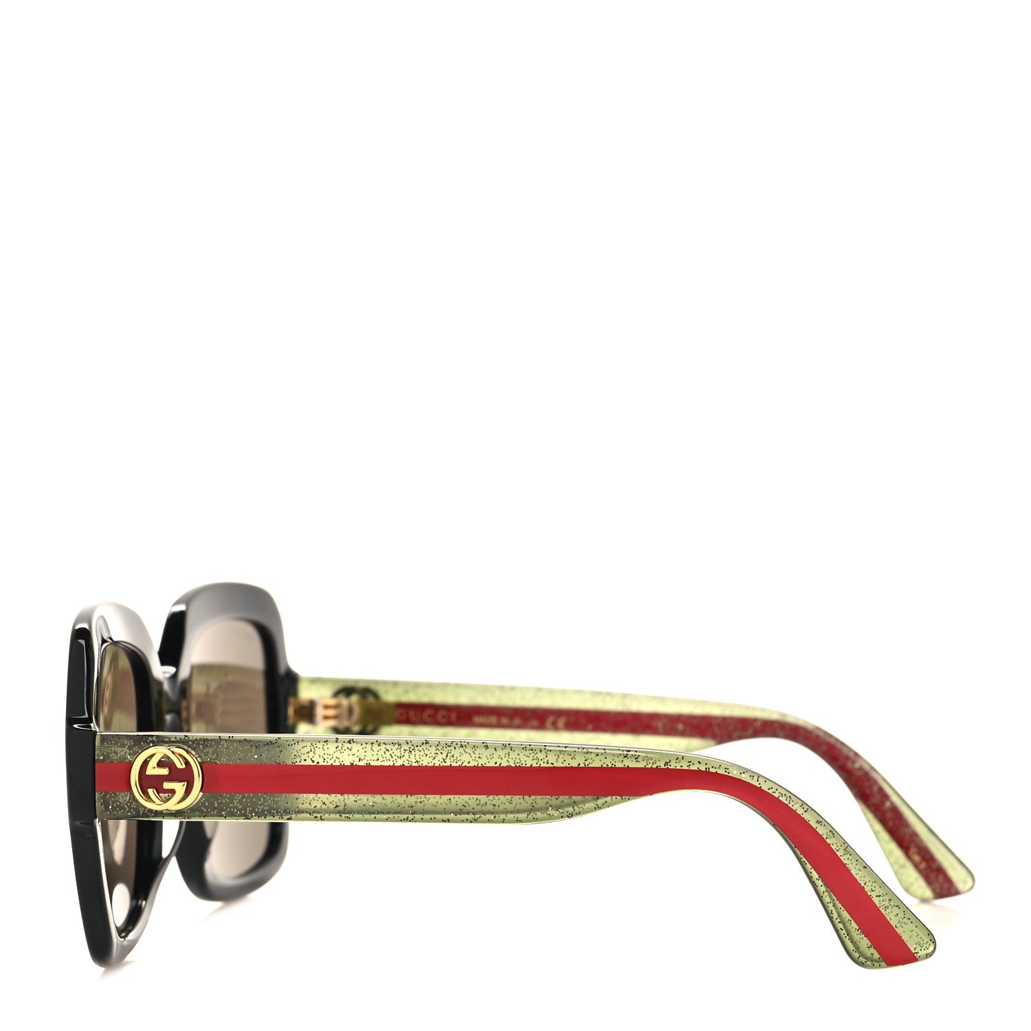 Gucci Acetate Square Frame Web Glitter Sunglasses GG0036S Black Green 3 of 8