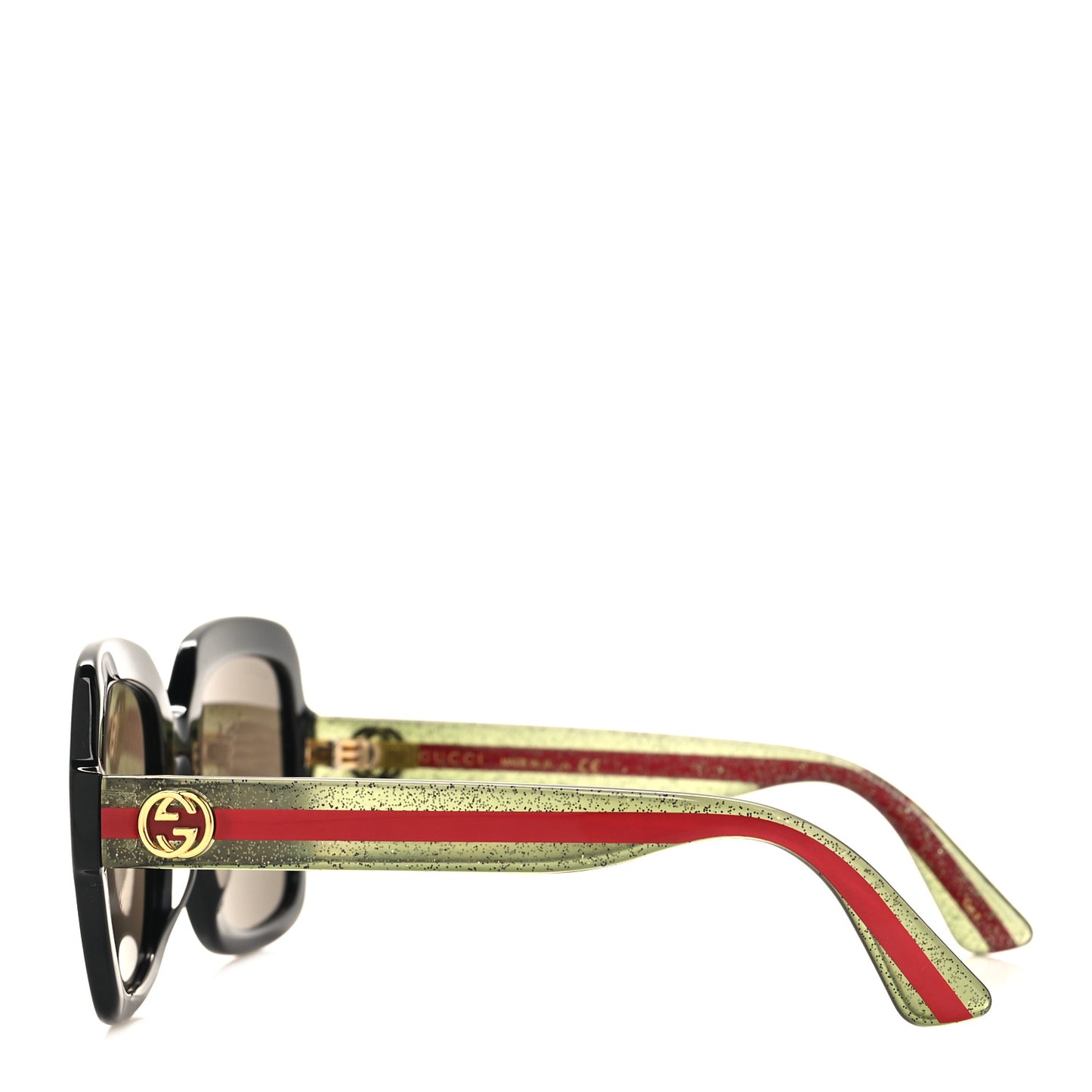 Acetate Square Frame Web Glitter Sunglasses GG0036S Black Green