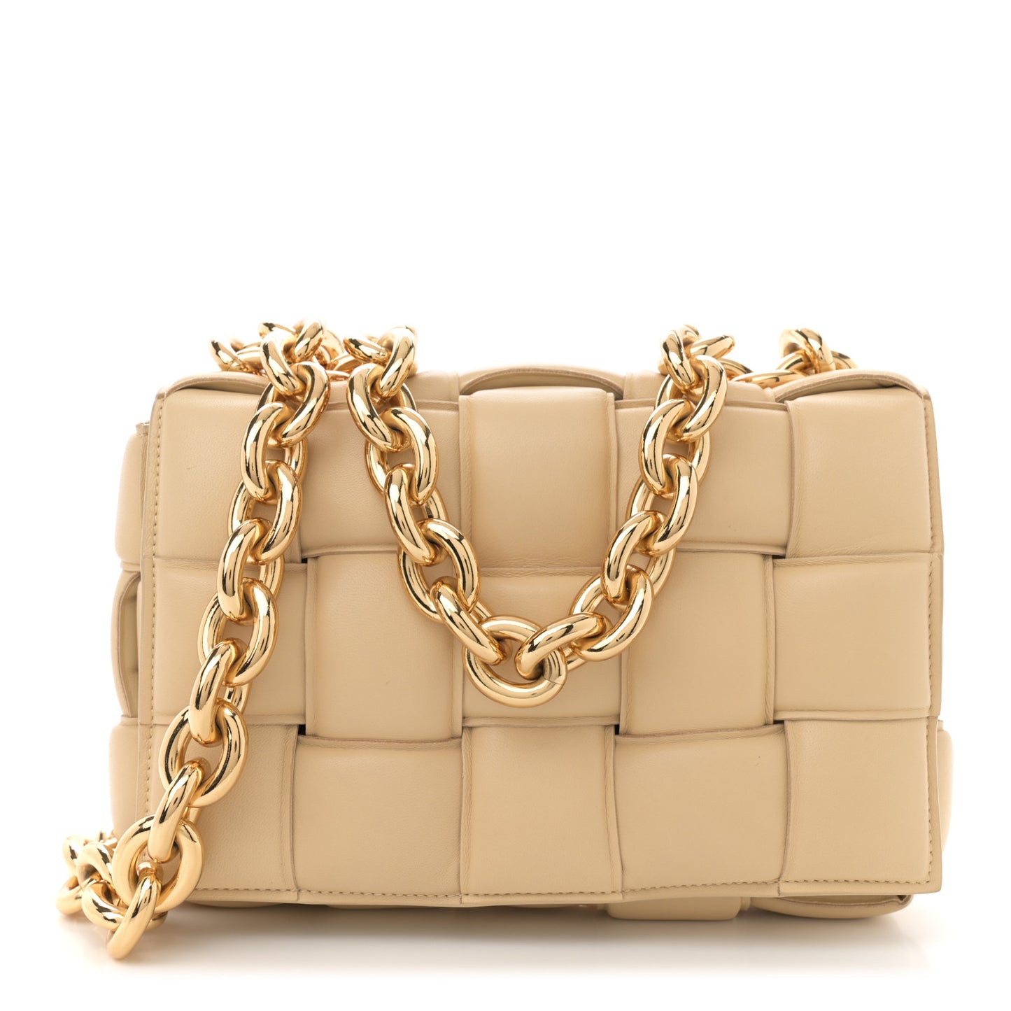 Lambskin Maxi Intreccio Padded Chain Cassette Crossbody Bag Porridge