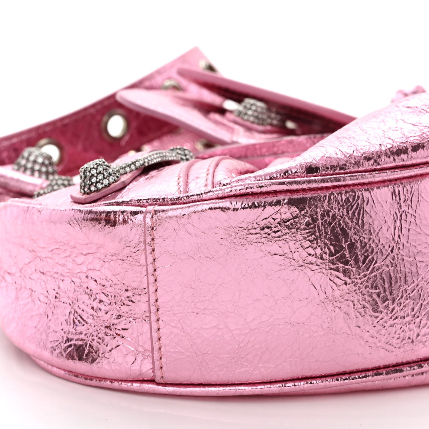 Metallic Agneau Arena Crystal Le Cagole Shoulder Bag XS Met Pink