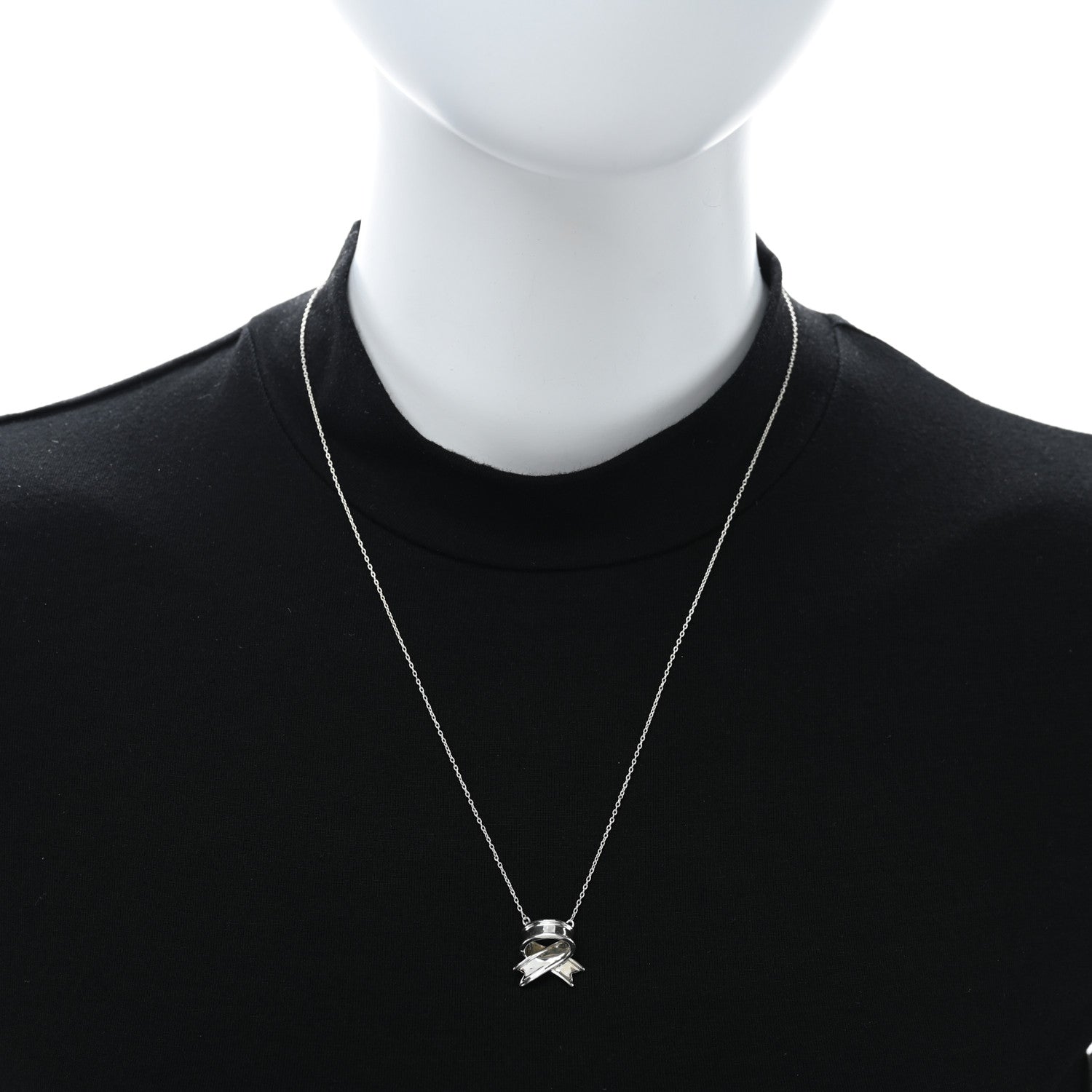 Tiffany Sterling Silver Ribbon Pendant Necklace 3 of 4