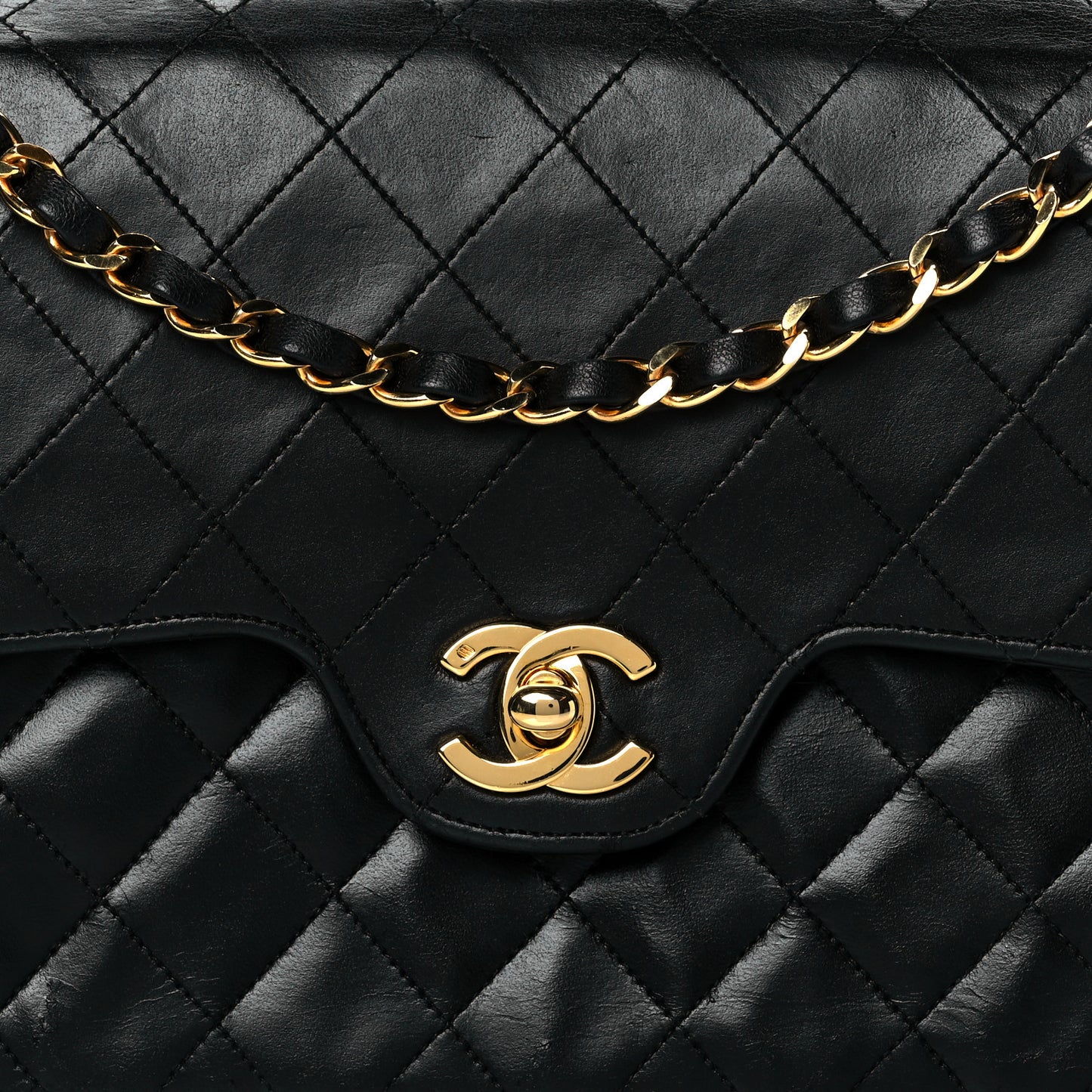 Lambskin Quilted Medium Double Flap Black
