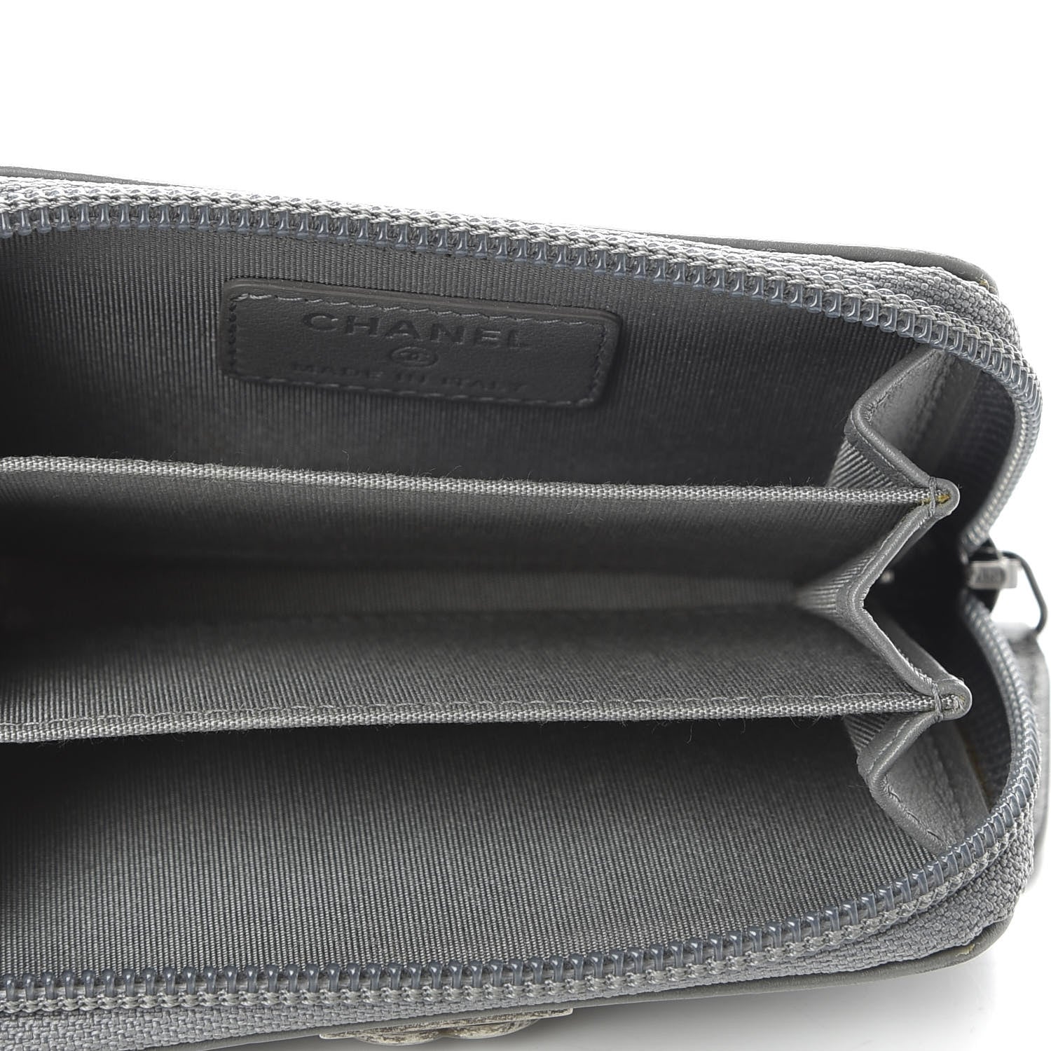 Chanel Lambskin Quilted Boy Zip Around Coin Purse Wallet Grey 5 of 8