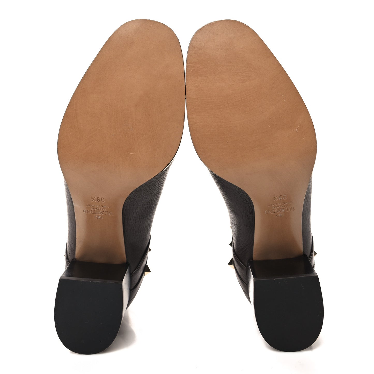 Pebbled Calfskin Rockstud Double Buckle 70mm Block Heel Ankle Boots 39.5 Fondant