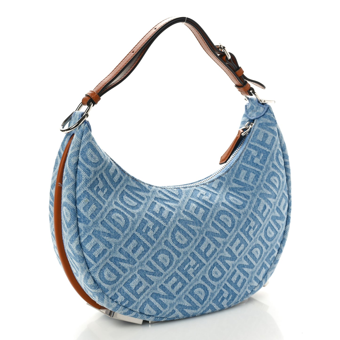 Denim Vitello Grace Mirror Logo Small Fendigraphy Hobo Bag Blue