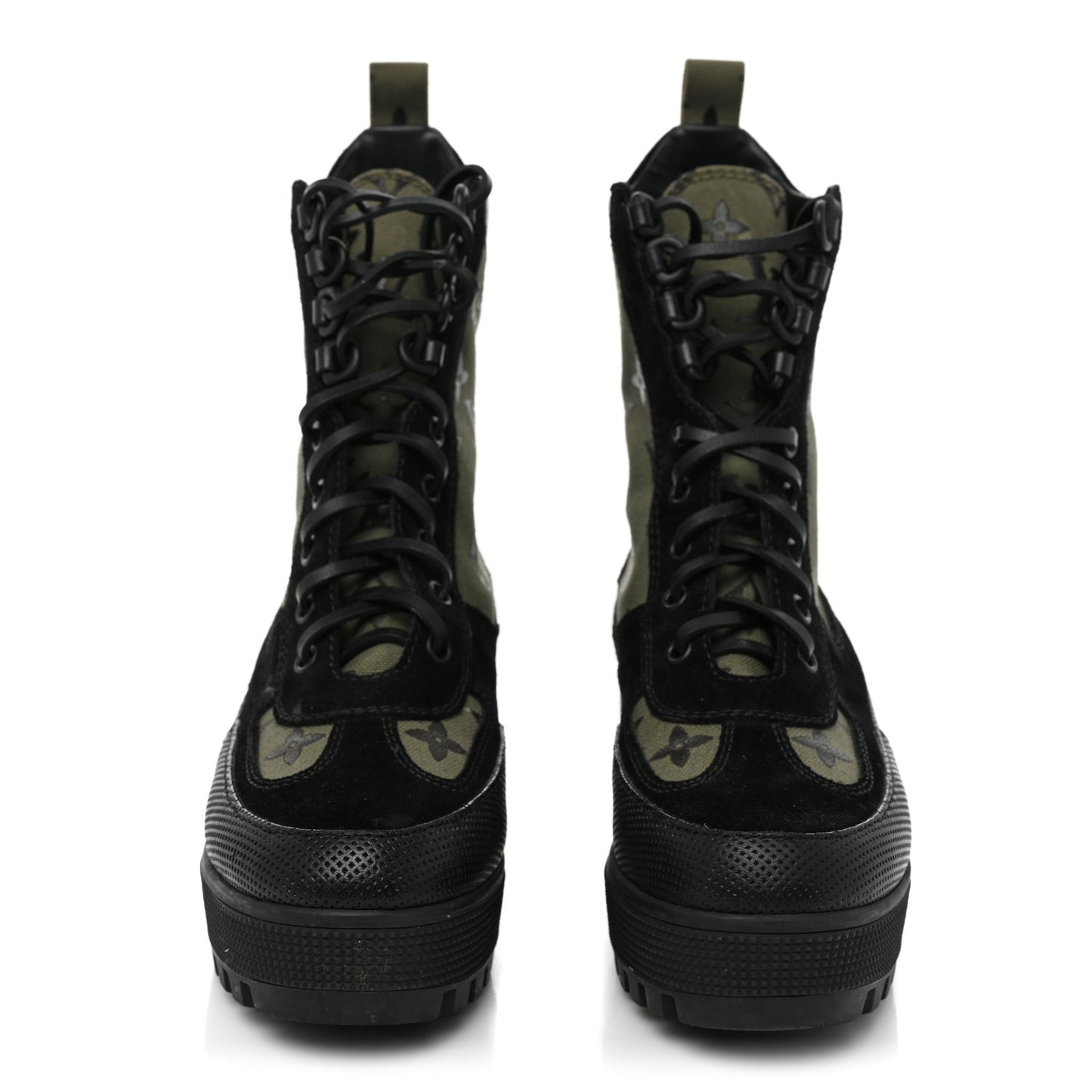 Suede Monogram Laureate Platform Desert Boots 36.5 Kaki Black
