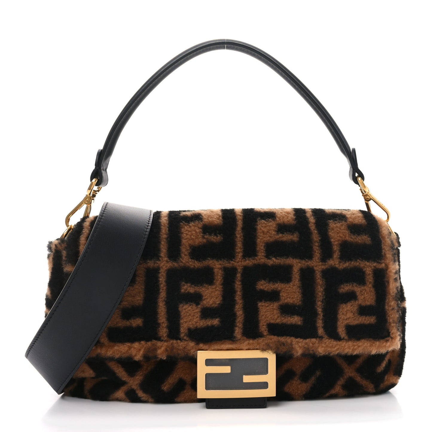 Shearling Vitello Dolce Macro FF 1974 Baguette Tobacco Black