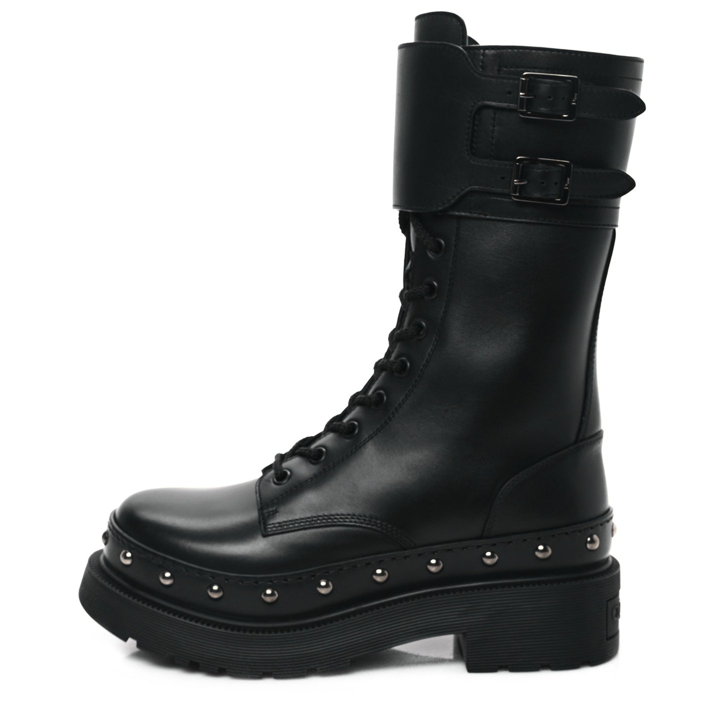 Calfskin Diorquake 25mm Combat Boots 37.5 Black