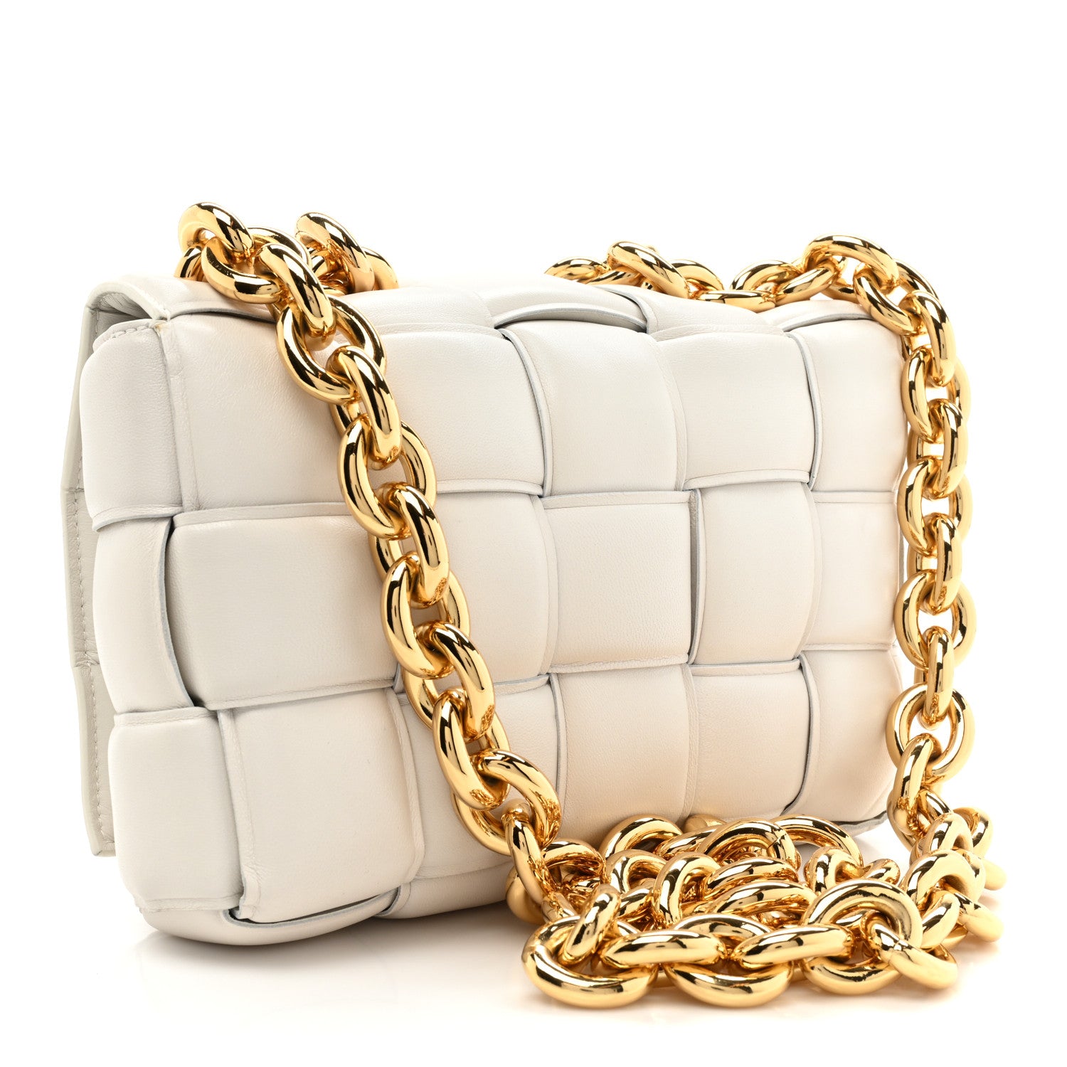 Bottega Veneta Lambskin Maxi Intreccio Padded Chain Cassette Crossbody Bag White 3 of 14