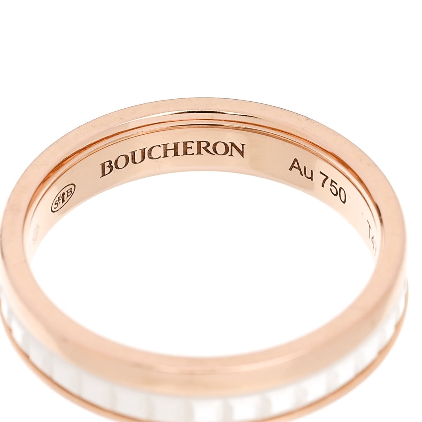 18K Pink Gold Ceramic Quatre White Edition Wedding Band Ring 47 4.25 59/8.75