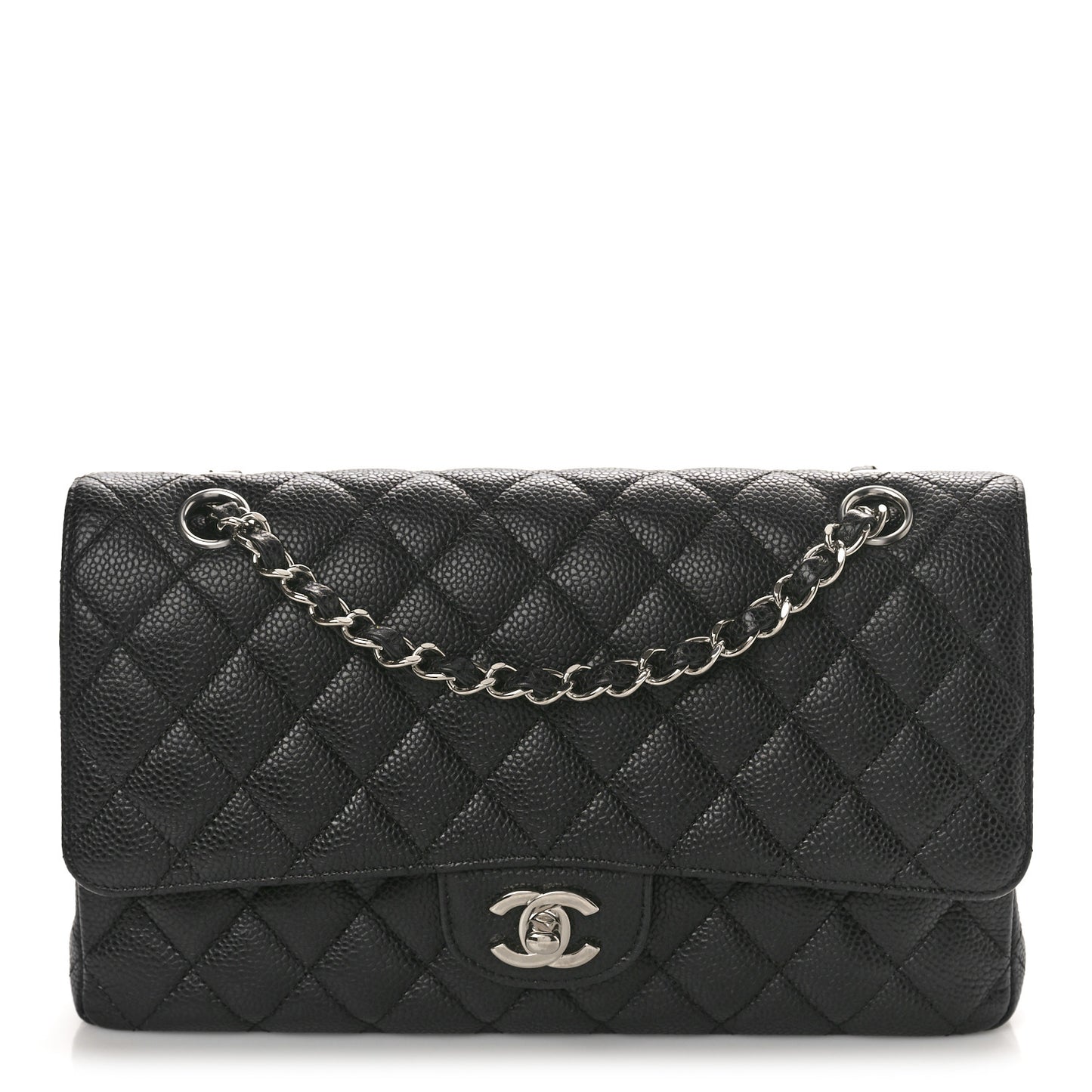 Caviar Quilted Medium Double Flap Black