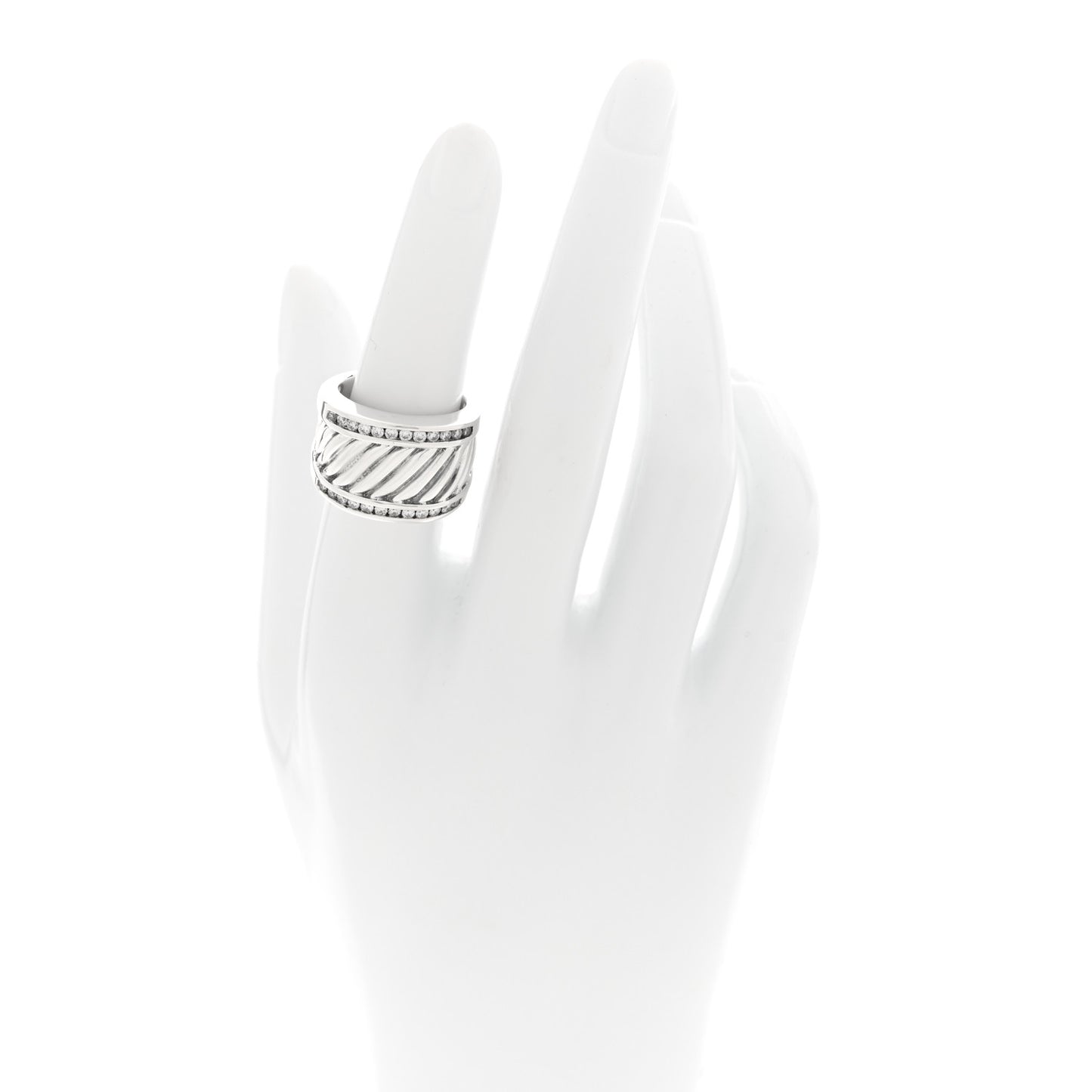 Sterling Silver Diamond Cable Cigar Band Ring 53 6.25