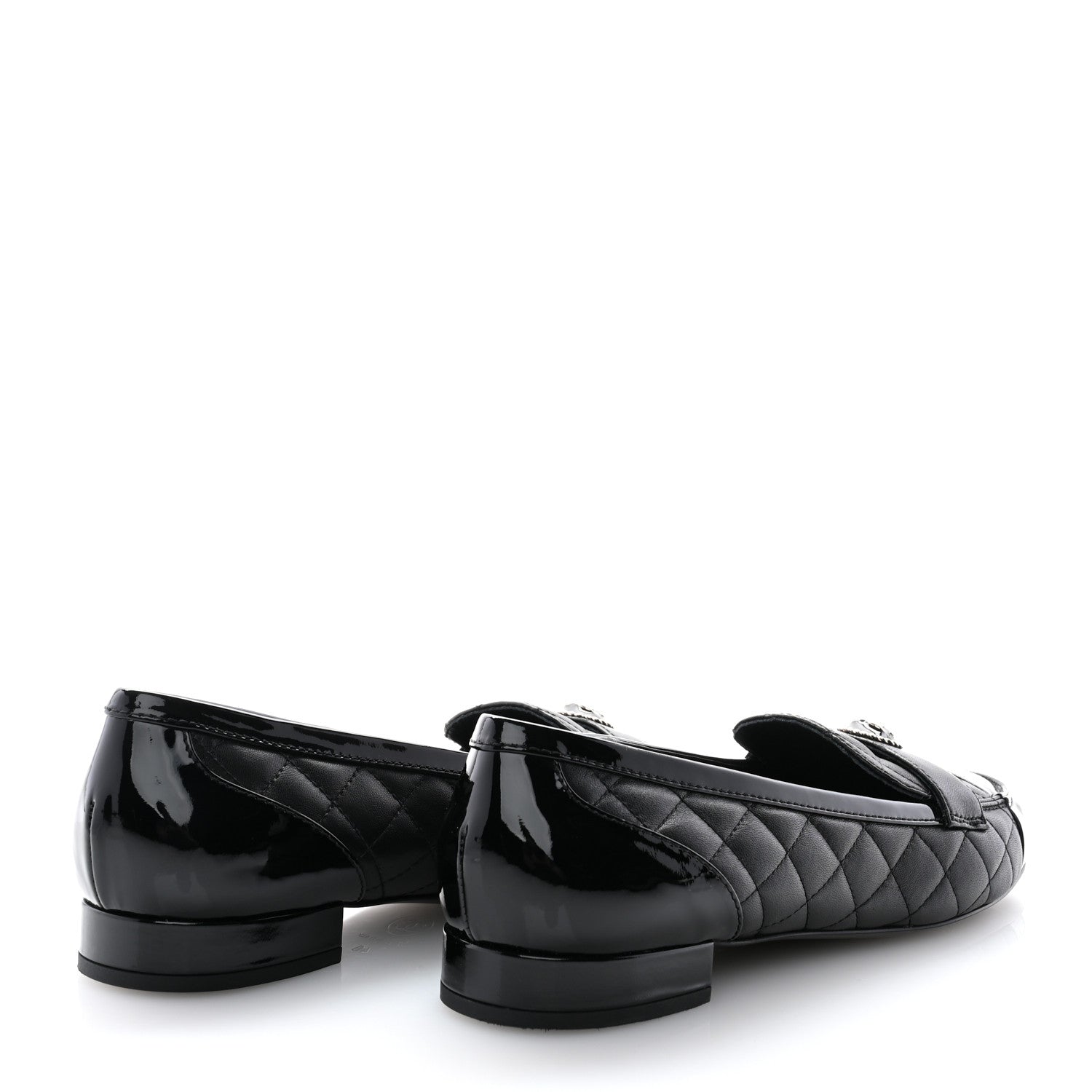 Chanel Lambskin Quilted Patent Calfskin Cap Toe CC Loafers 40 Black 5 of 10